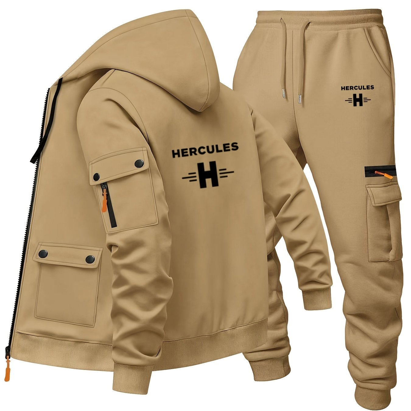 TEMU Men's Autumn/winter Sports : Hooded Zip-up Long Sleeve Sweatshirt   Cargo Pocket Pants 2pcs Set