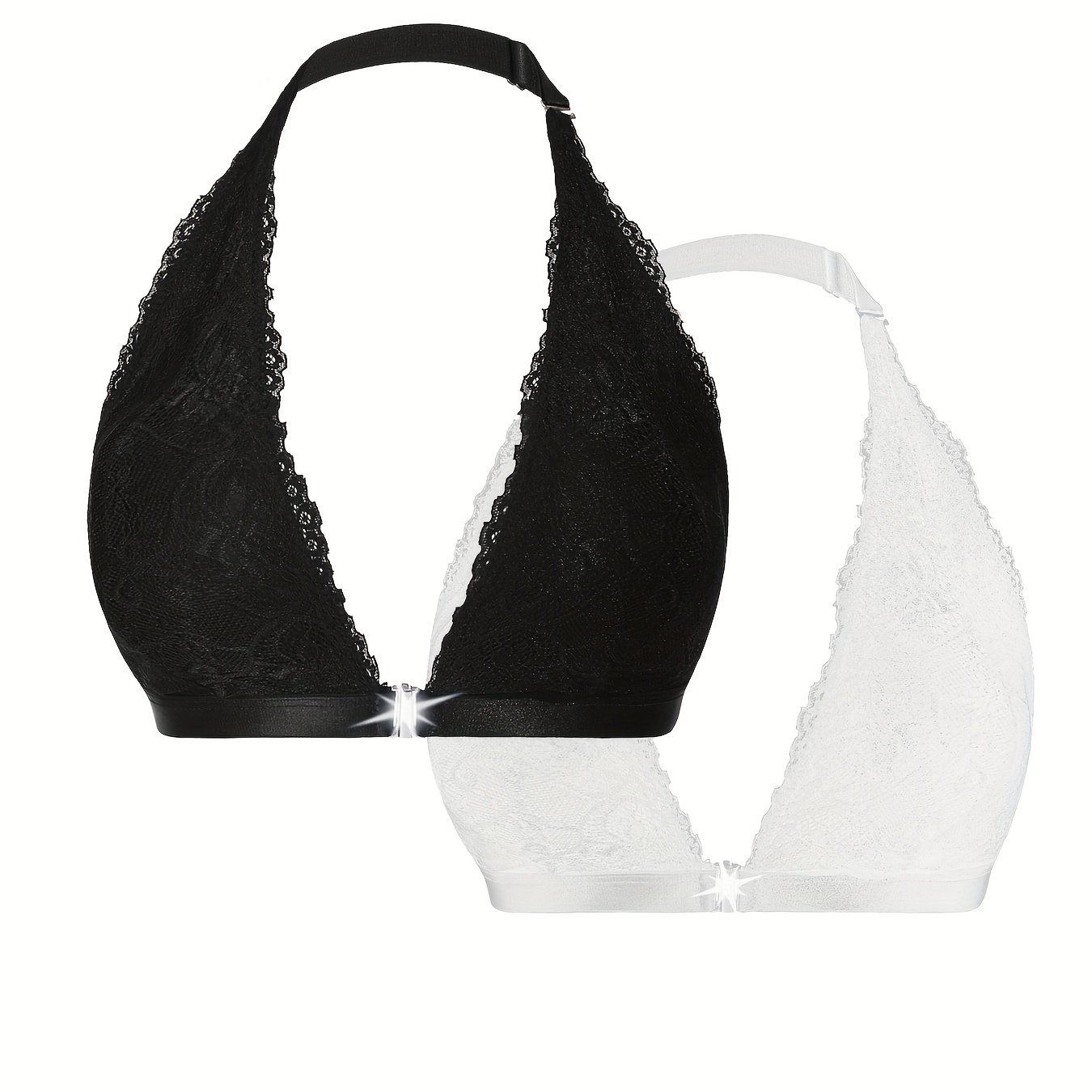 2-pack Women's Lace Bra Triangle Sexy Bra Deep V Front Closure Bra Front Opening