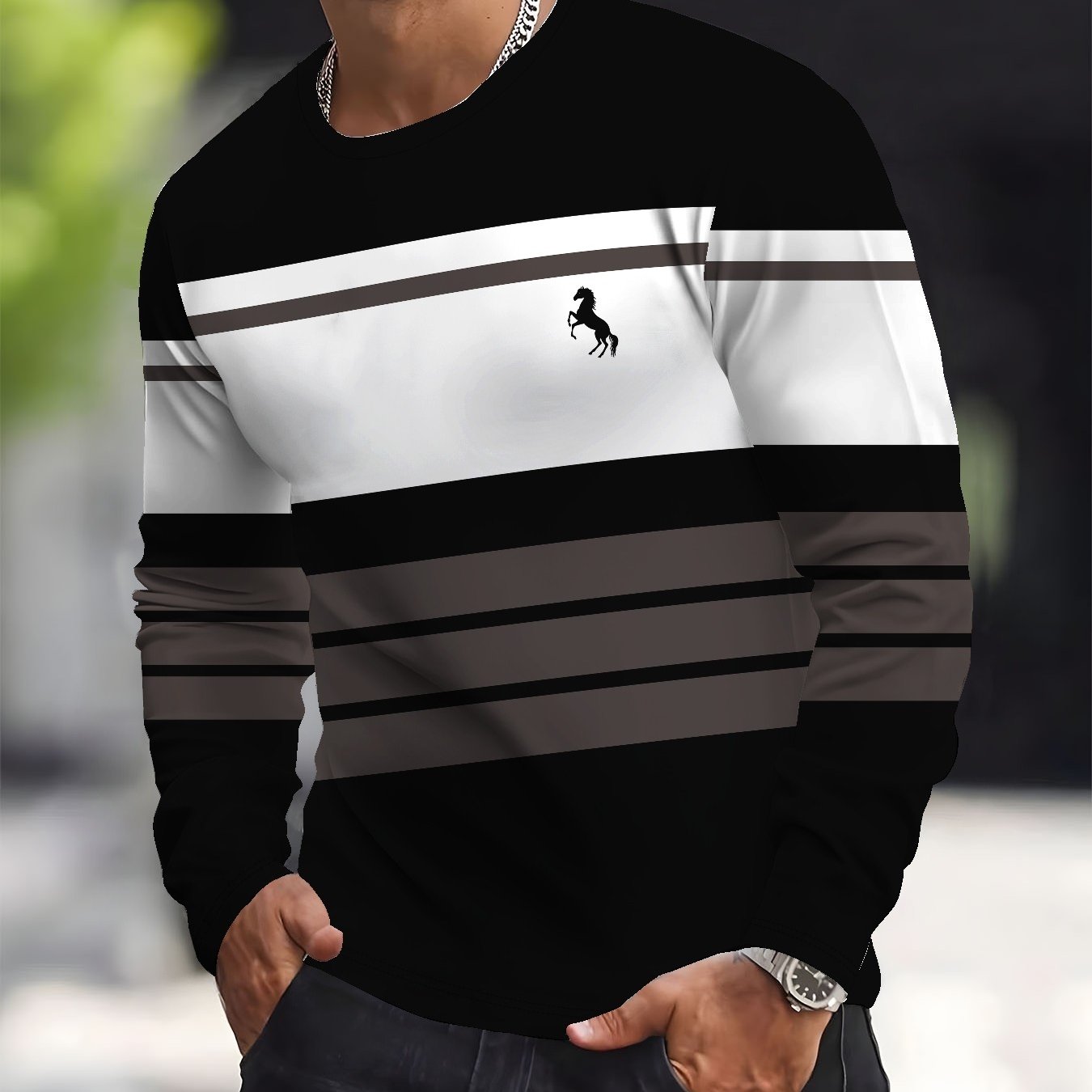 TEMU Men's Casual Printed Long-sleeve Top - Digital 3d Print, Machine Washable, Regular Fit, Stylish Design | Durable Fabric