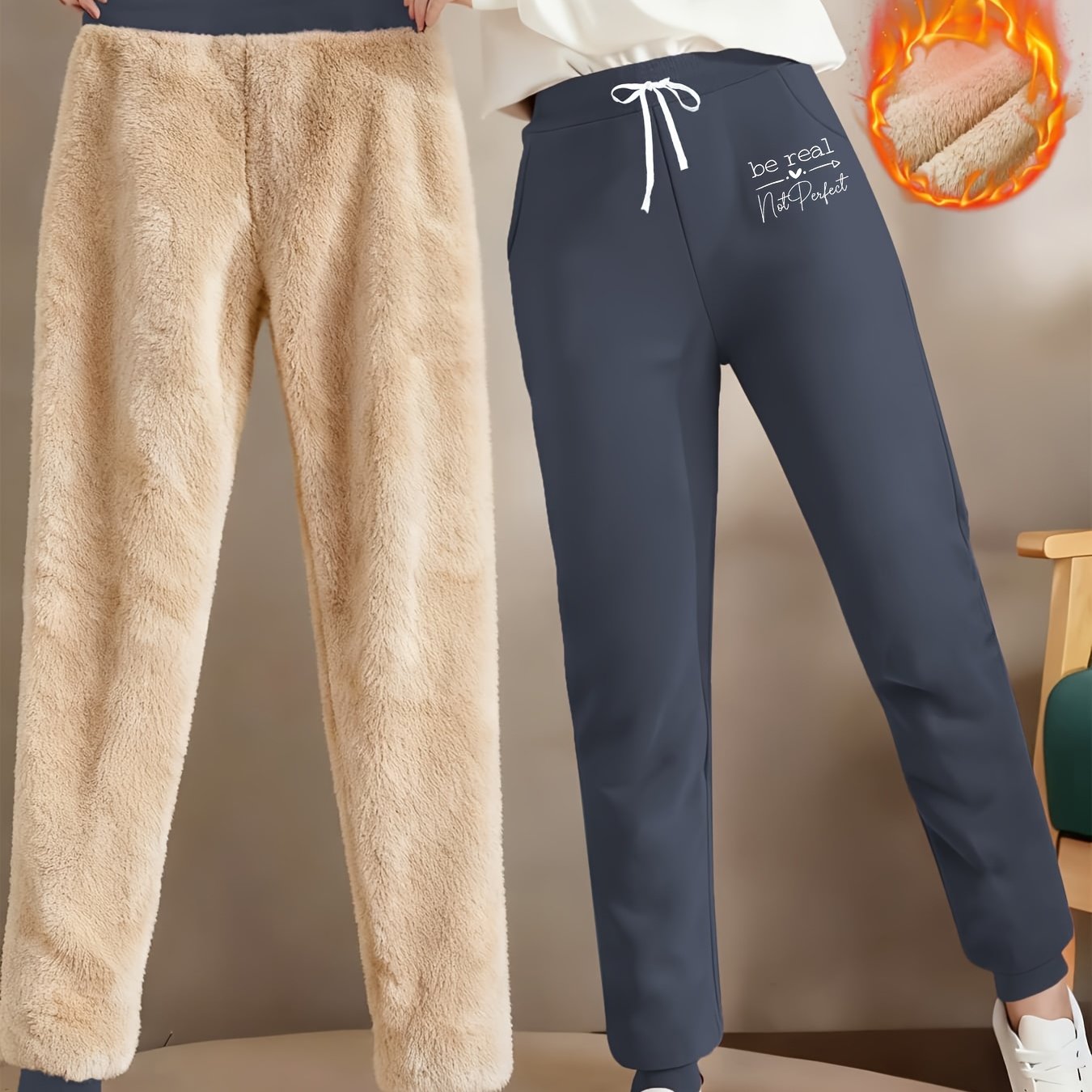 TEMU New Women's Winter Pants For 2026, Designed To Be Windproof And Warm With Elastic Drawstrings At The Waist. Suitable For Occasions Such As Home,