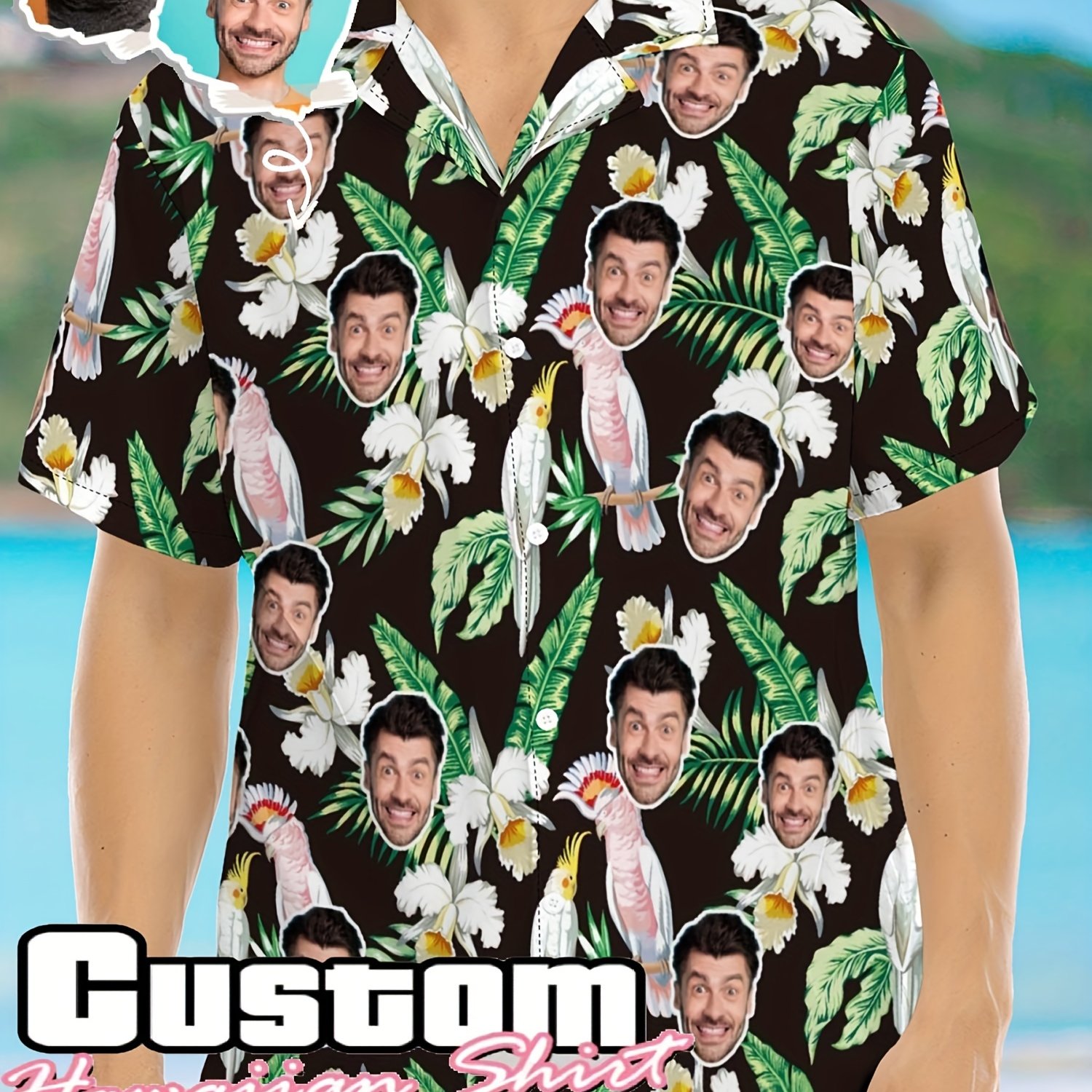 TEMU Camisa hawaiana personalizada con foto de o gato, estampado tropical festivo, para , regalo de , despedida de soltero, regalo