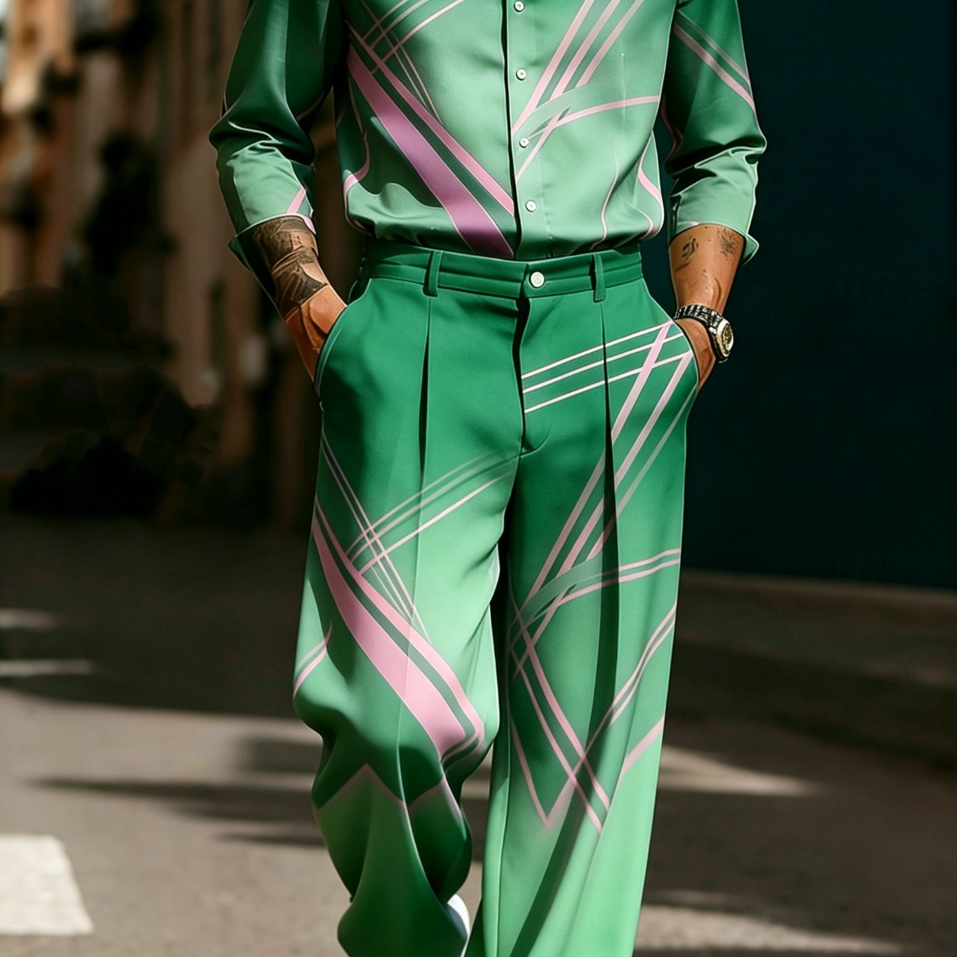 Image of Two-piece Set [new Summer ] Men's Casual Long-sleeve Shirt And Dress Pants Suit - 3d Textured Design