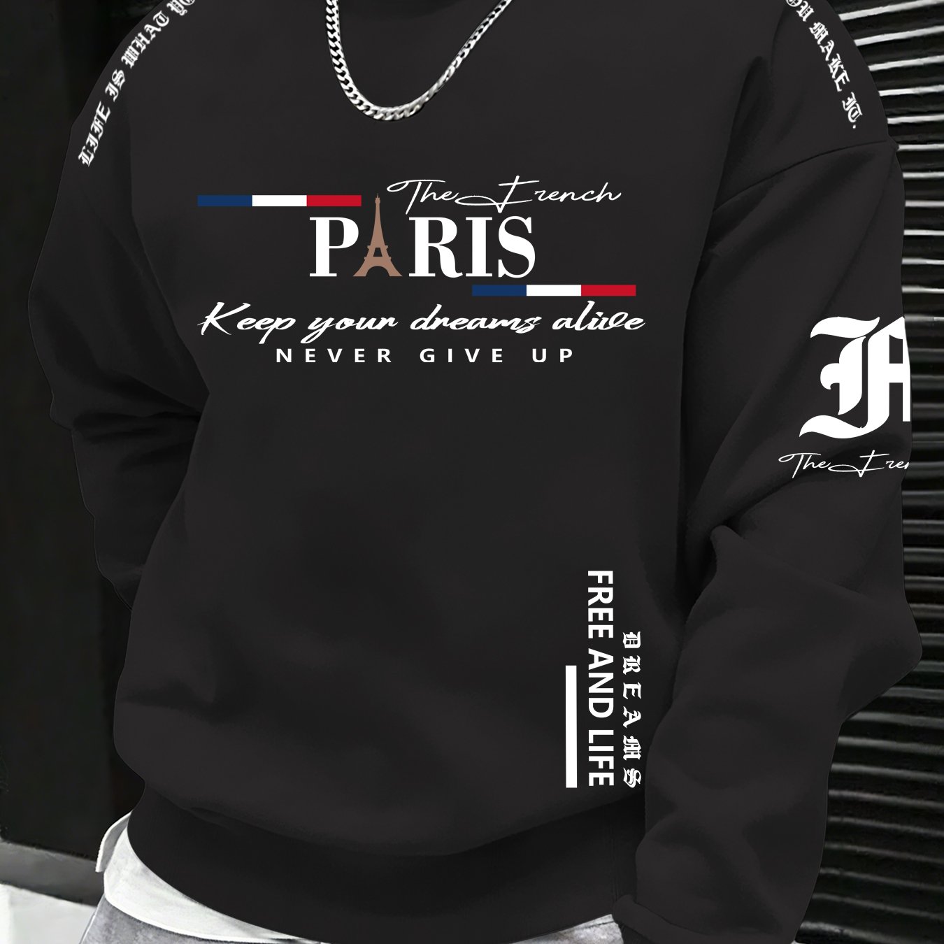 TEMU Men's Casual Streetwear Sweatshirt With Black And Red Striped Letter Print