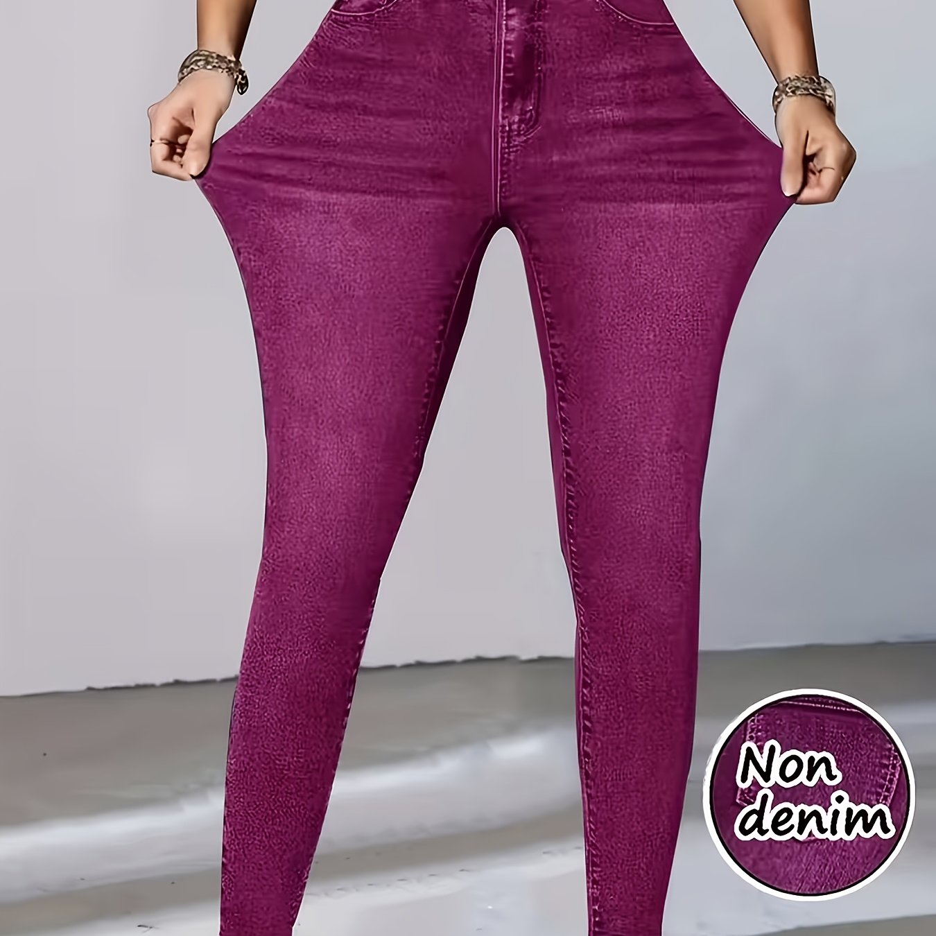 E-shop Plus-Size, Damen Plus-Size Elegante Lila-Rot Bedruckte Slim-fit Leggings mit Elastik für Alle Jahreszeiten, Maschinenwaschbar