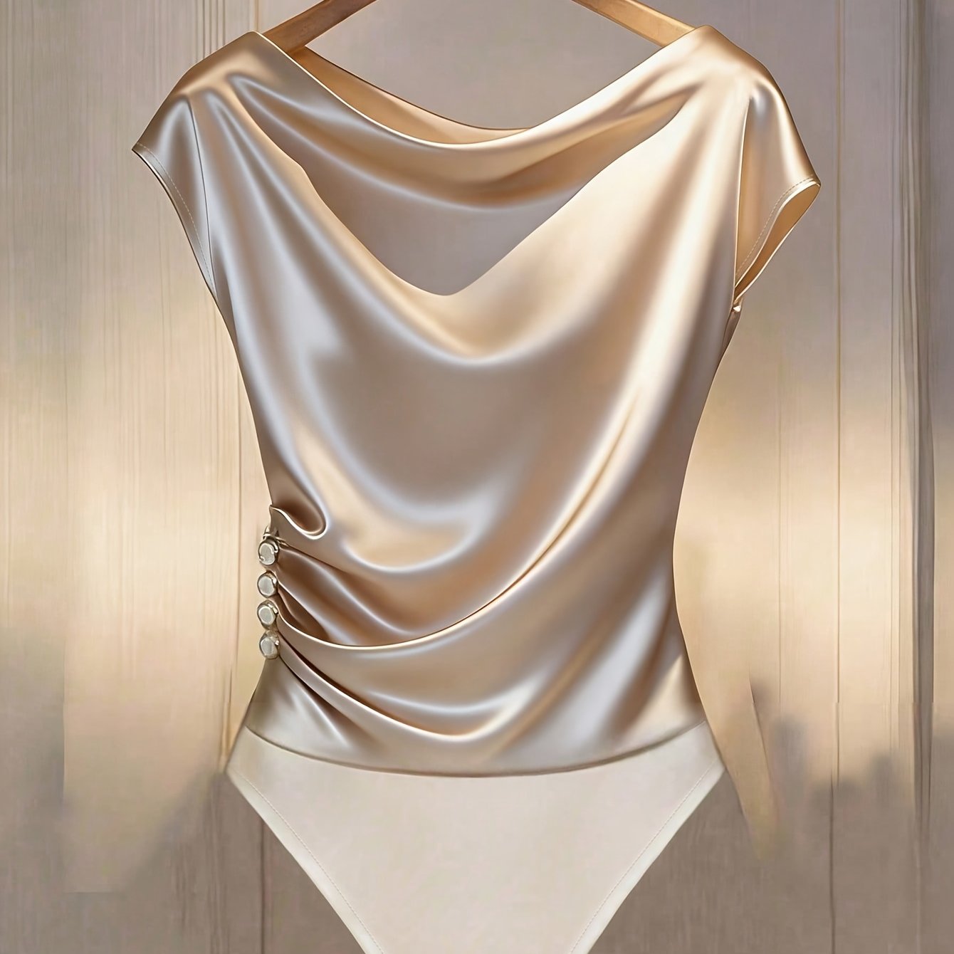 E-shop Damen Glänzender Stretch-Body mit Knopfleiste - Elegant & mit Knopfbesatz, geeignet für Partys, | Mittel-elastischer Einfarbiger Blusen-Body,