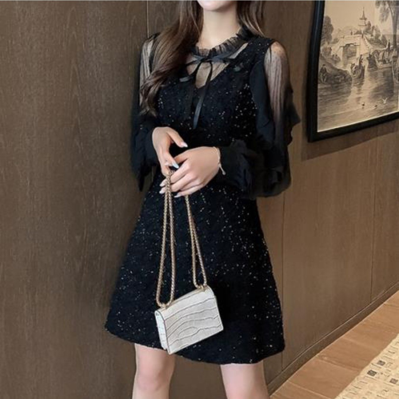 TEMU Party Dress Mini Korean Party Dress Cute Dress Invitation Dress Velour Dress Black Hostess Dress Hostess Dress Mini Dress Dress Coming-of-age