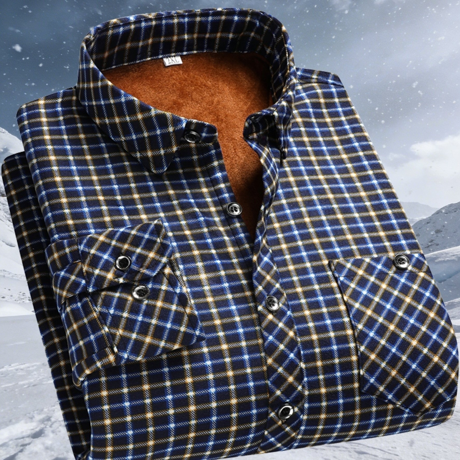 TEMU Men's Heavyweight Thermal Shirt - Ultra-warm Winter Button- Long Sleeve Shirt, Suitable For Formal And Casual Office, Parties, And Daily Wear -