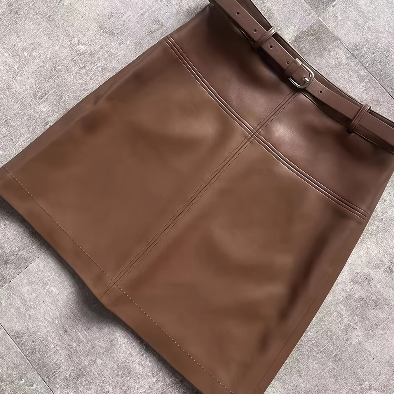 Image of Faux Leather Skirt Fashionable High-waisted A-line Skirt Hip-hugging Short Skirt Half-length Skirt Autumn And Winter New Women's Clothing Versatile