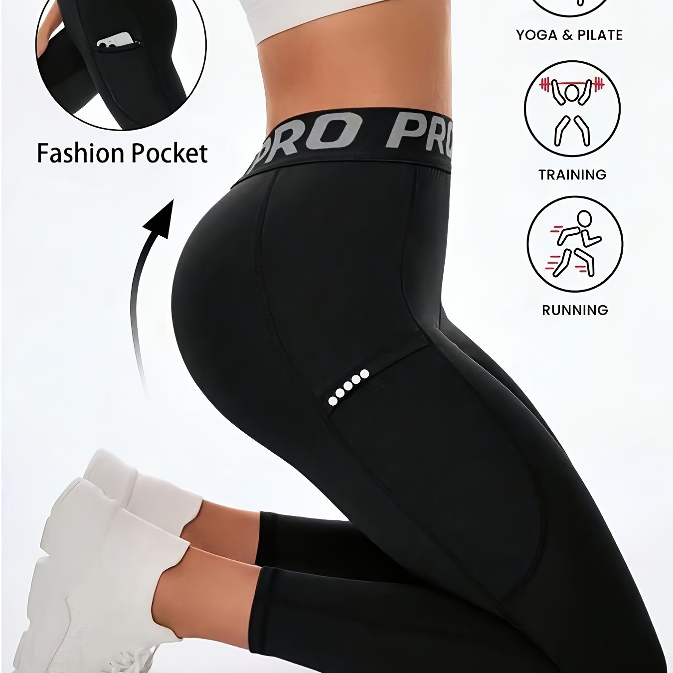 New Arrival Summer Yoga Pants With Letter Waistband, Women's High Waisted Tights, Outdoor Casual Reflective Dot Workout Leggings With Side Pockets