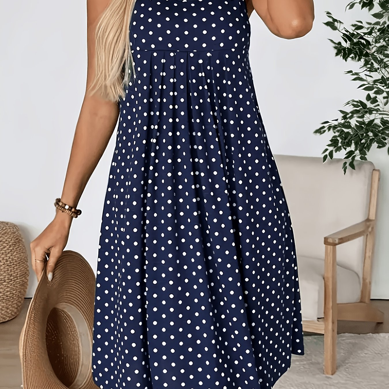 TEMU Women's Elegant Vintage Polka Dot Dress - Sleeveless -line Smock Dress Suitable For - Wear, Machine Washable Round Neck -compatible For, Office,