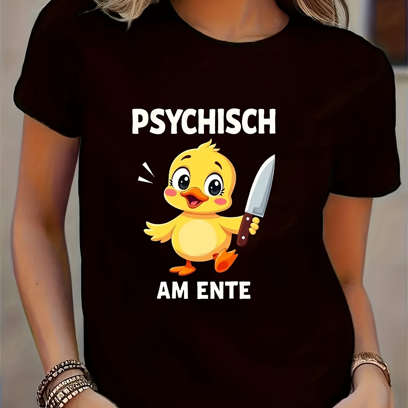 E-shop Damen-T-Shirt mit humorvollem deutschem Spruch-Aufdruck – „Geistig eine Ente“ verrücktes Enten-Design, weich rein, lässig bequem, für alle