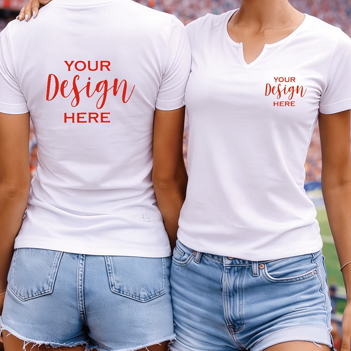 TEMU Customizable Casual Fashion V-neck T-shirt | Notched Collar, Geometric Pattern, Suitable For Spring/summer/fall