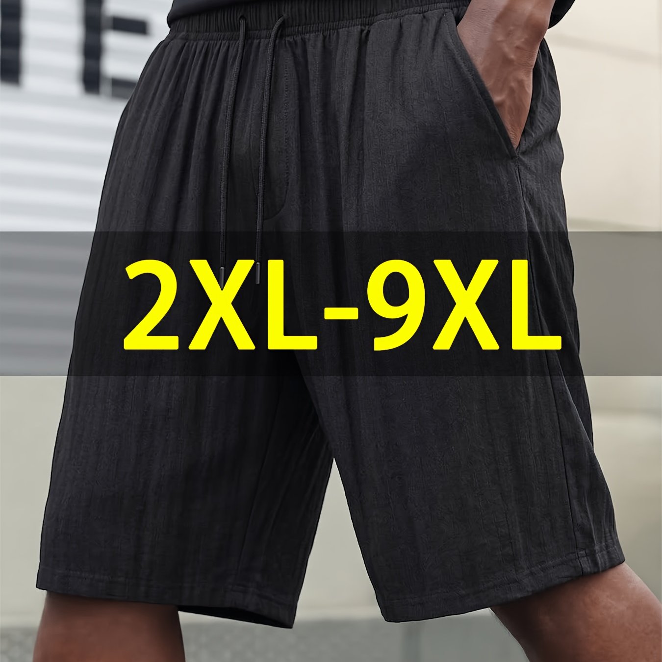 TEMU Plus Size Men's Knee-length Pants, Oversized 2xl-9xl, Summer Lightweight Sporty Casual Loose Fit Drawstring Elastic Waist Shorts, Plus Size