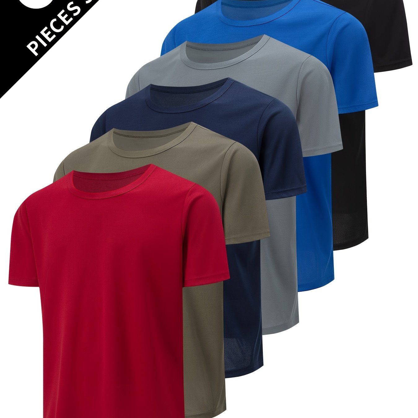 TEMU 6pcs Set, Outdoor Solid Breathable Short Sleeve Men's Summer Men's Running Breathable Fitness Cool Quick-dry T-shirt Sports Top