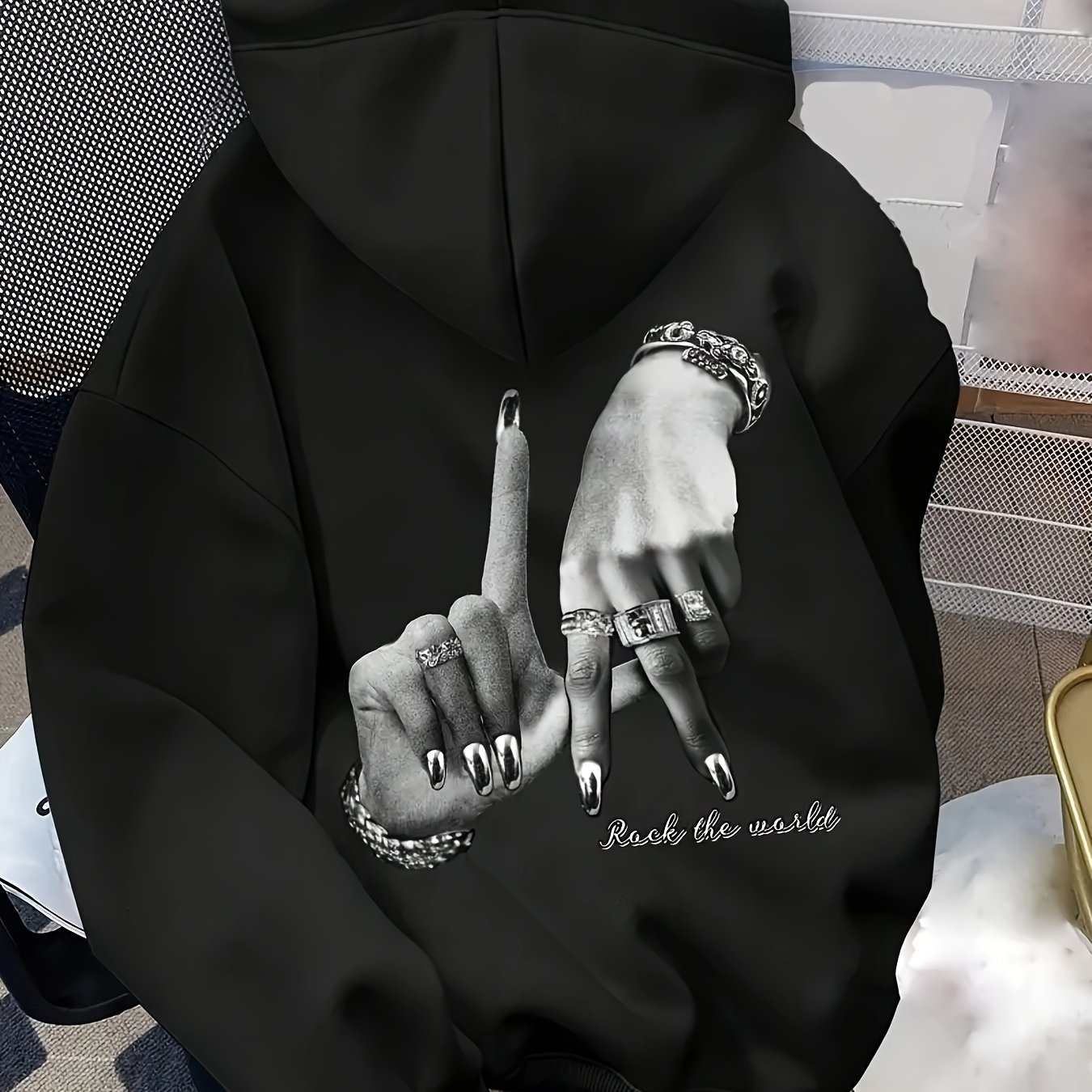 Image of European And Women's Casual Sporty Drawstring Pocket Versatile Letter Print -lined Hooded Sweatshirt