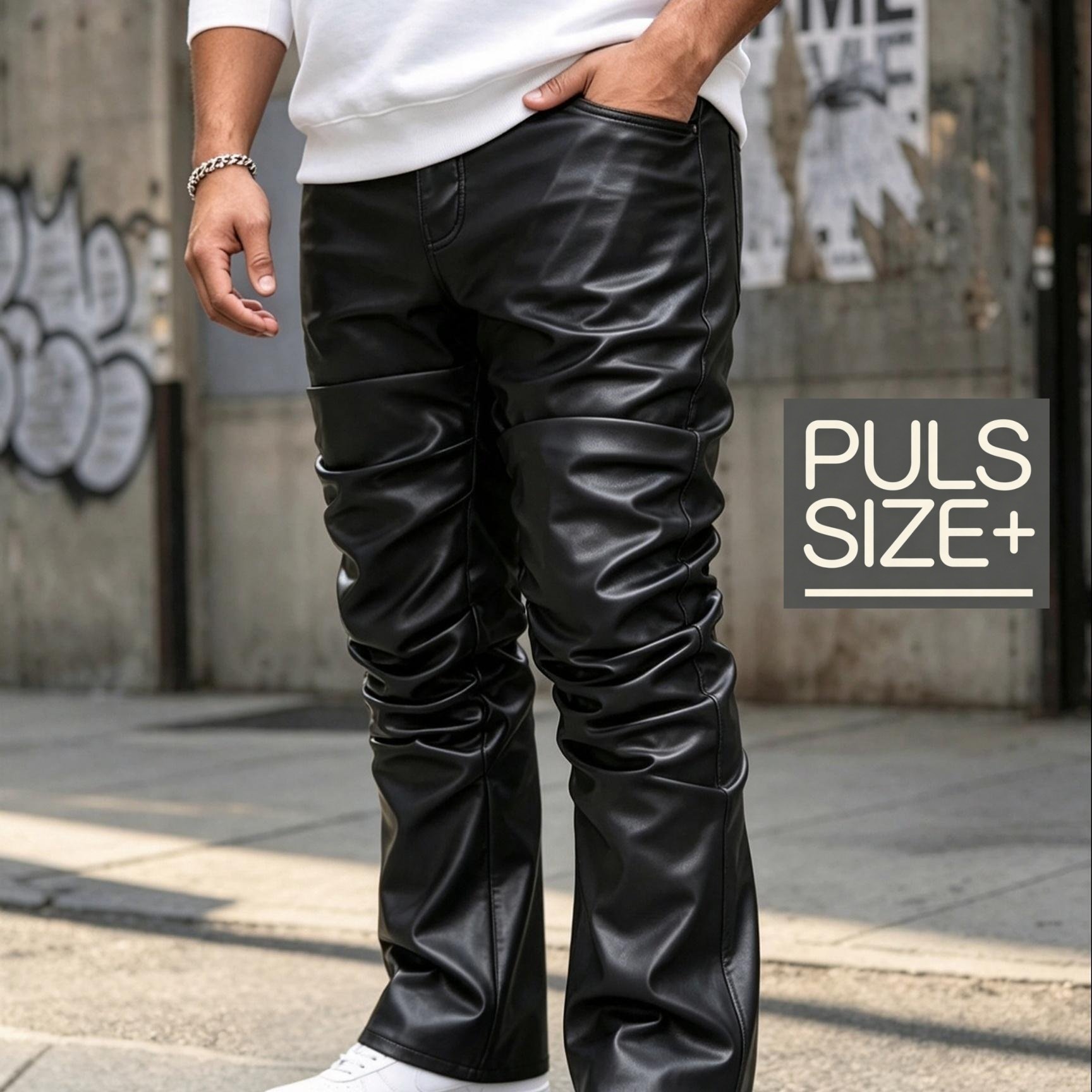 Image of Plus-size Men's Black Pleated Slightly Flared Pants With Multi-layered At The Knees, -street Style, Slim-fit Slightly Flared Casual Long Pants, Plus Size
