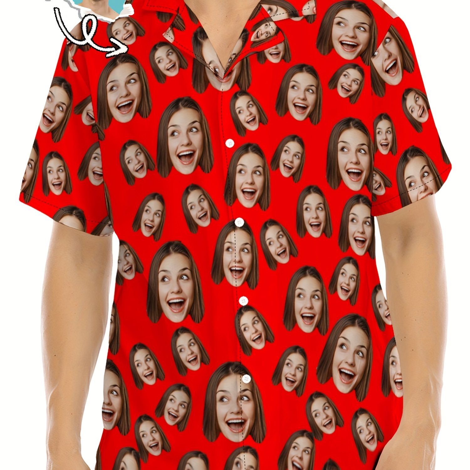 TEMU Custom Portrait Men's Hawaiian Shirt | With Full Face Images, With Lapel Collar And Button Details, Regular Fit For Adults