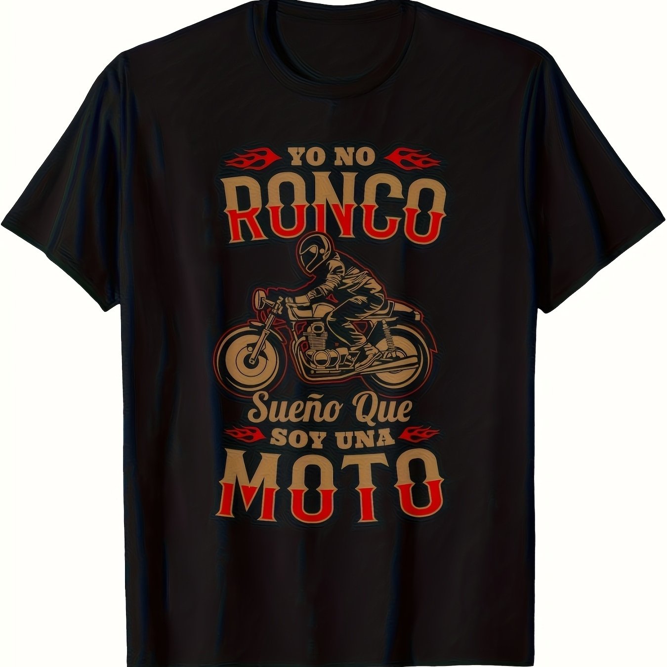 TEMU Camiseta de hombre humor de motocicleta, estampado de eslogan en español, base negra con estampado y , camiseta casual de manga corta adecuada