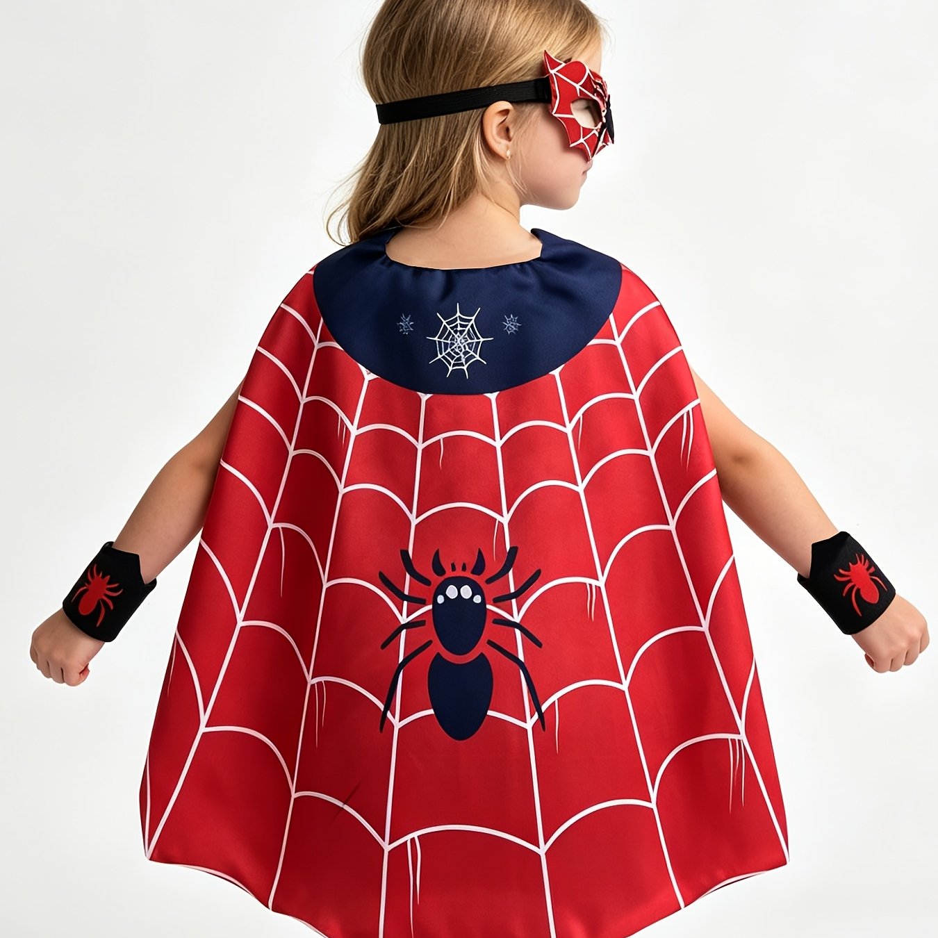 Carnival Girls' Spider Cape Performance Costume, Role-play Superhero , Children's Birthday Toy, Game Party Spider Cloak And Eye Mask Set