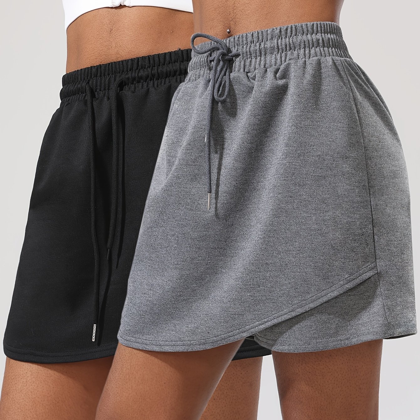 E-shop 2er-Set Sommer-Damenrock-Hosen-Kombi mit Elastischem Bund für Freizeitlauf und Tennis