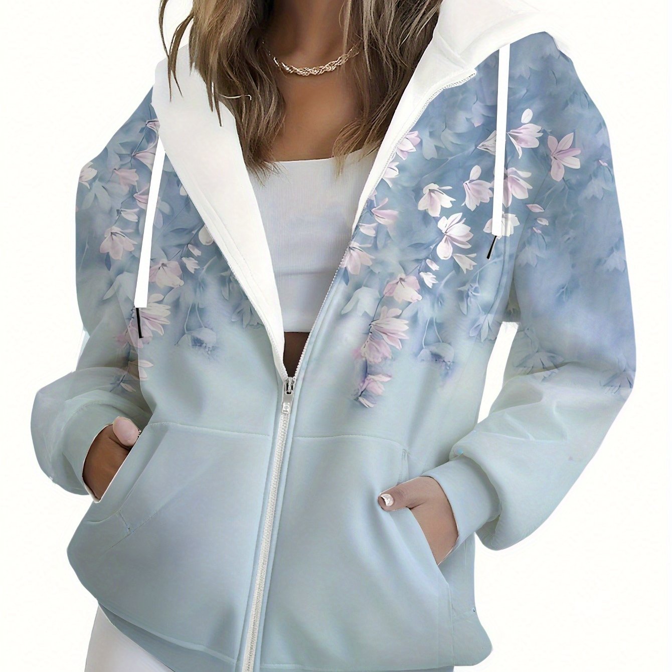 Image of Fashionable Women's Casual Floral Pattern 3d Printed Zipper Hooded Sweatshirt Autumn And Winter Long Sleeved Jacket Sweatshirt