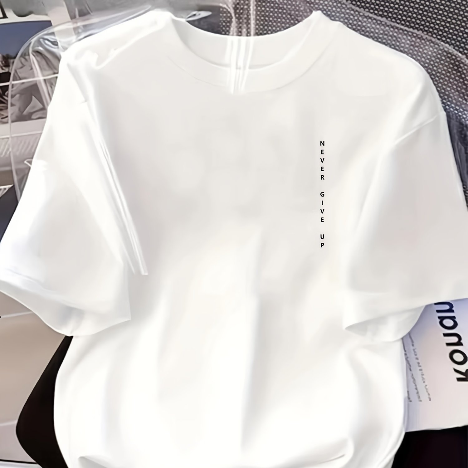 TEMU Women's Plain White Short Sleeve T-shirt - Minimalist Round Neck Blouse Suitable For Daily Wear & Outdoor, Comfortable Stretch Polyester Fabric,