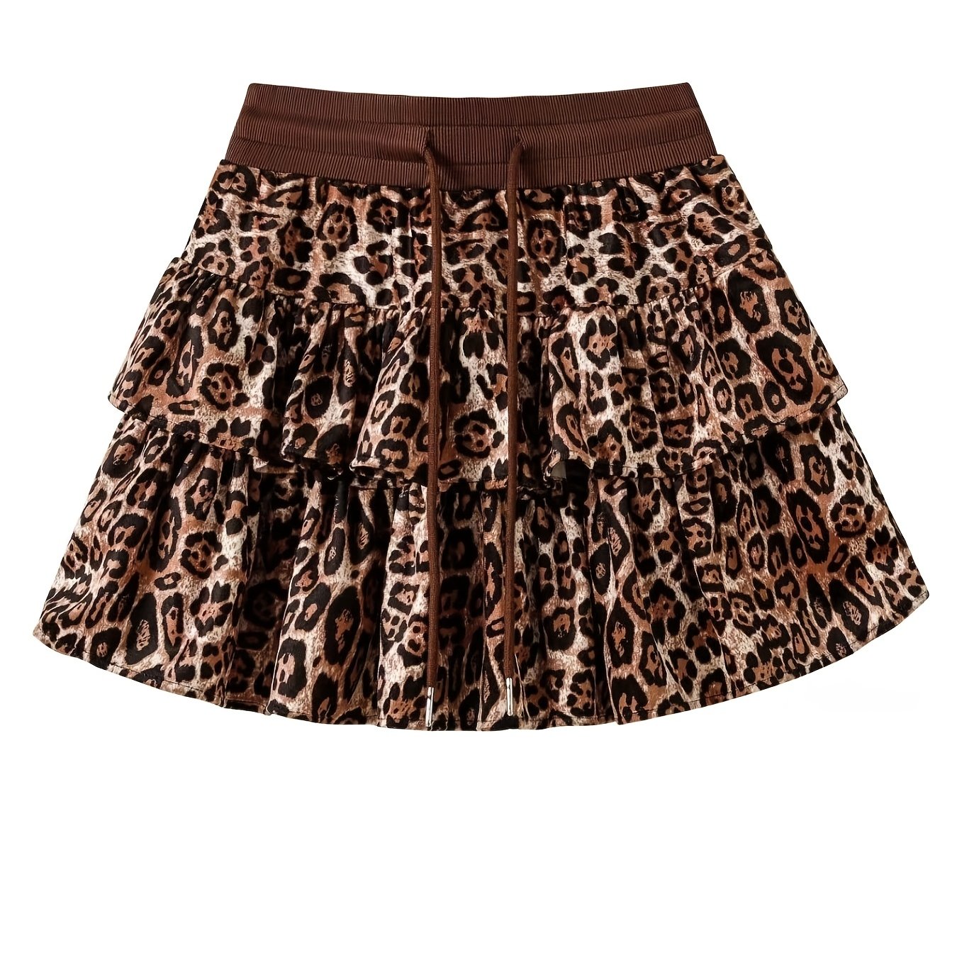 TEMU Women's Leopard Print Puff Autumn And Winter High-waisted Ruffle Anti-exposure A-line Half Skirt Short Skirt