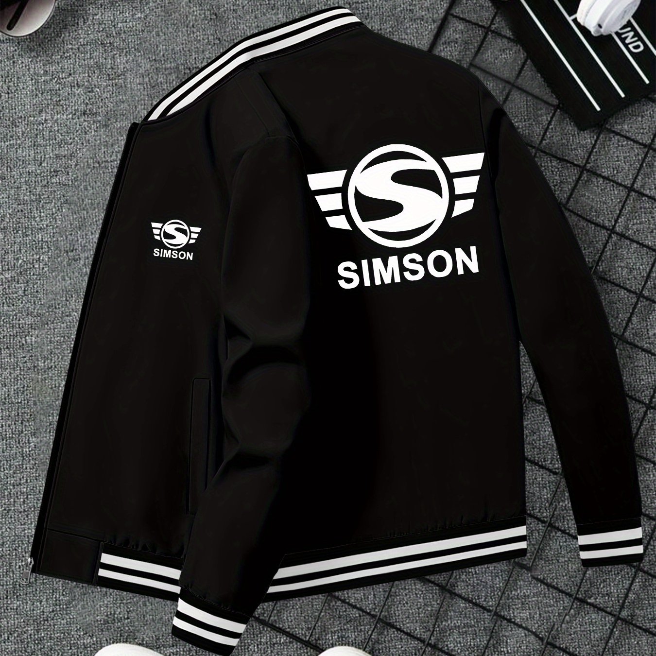 E-shop Herren Slim-Fit Winter Baseball-Schläger Jacke mit -Schriftzug – Stehkragen Reißverschluss Außenmantel, Maschinenwaschbare Sportbekleidung für