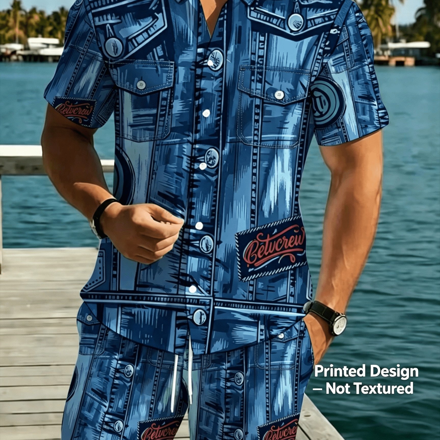 TEMU Men's Summer Holiday Two-piece Set: Short Sleeve Button-up Shirt And Shorts, Beach , Hawaiian Casual Look, Perfect For Summer Wear And Holiday