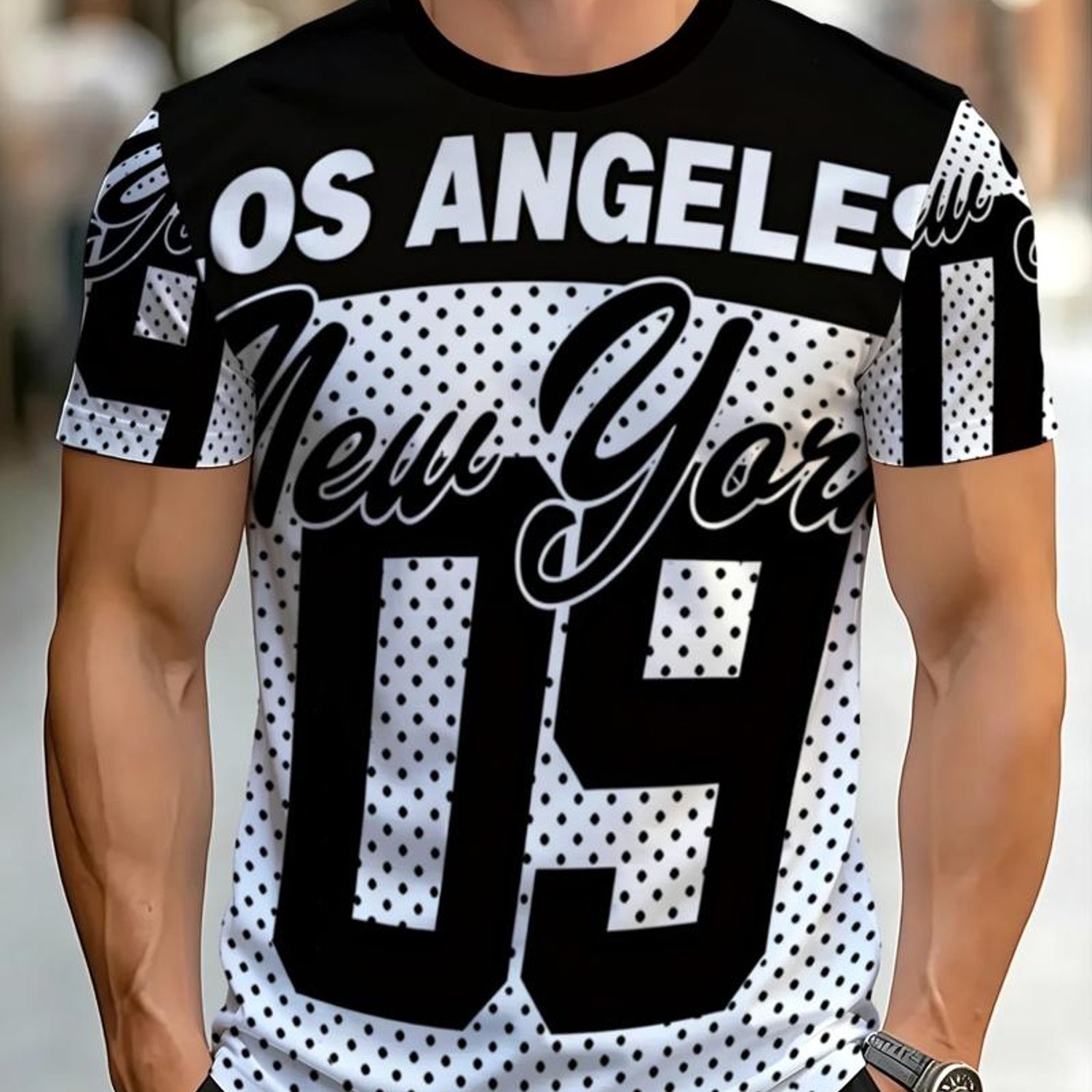 TEMU Men's Novelty T - Shirt, , Multiple Specifications Available, Polyester Material, "los Angeles" "" "09" Graphic Print Design, Streetwear