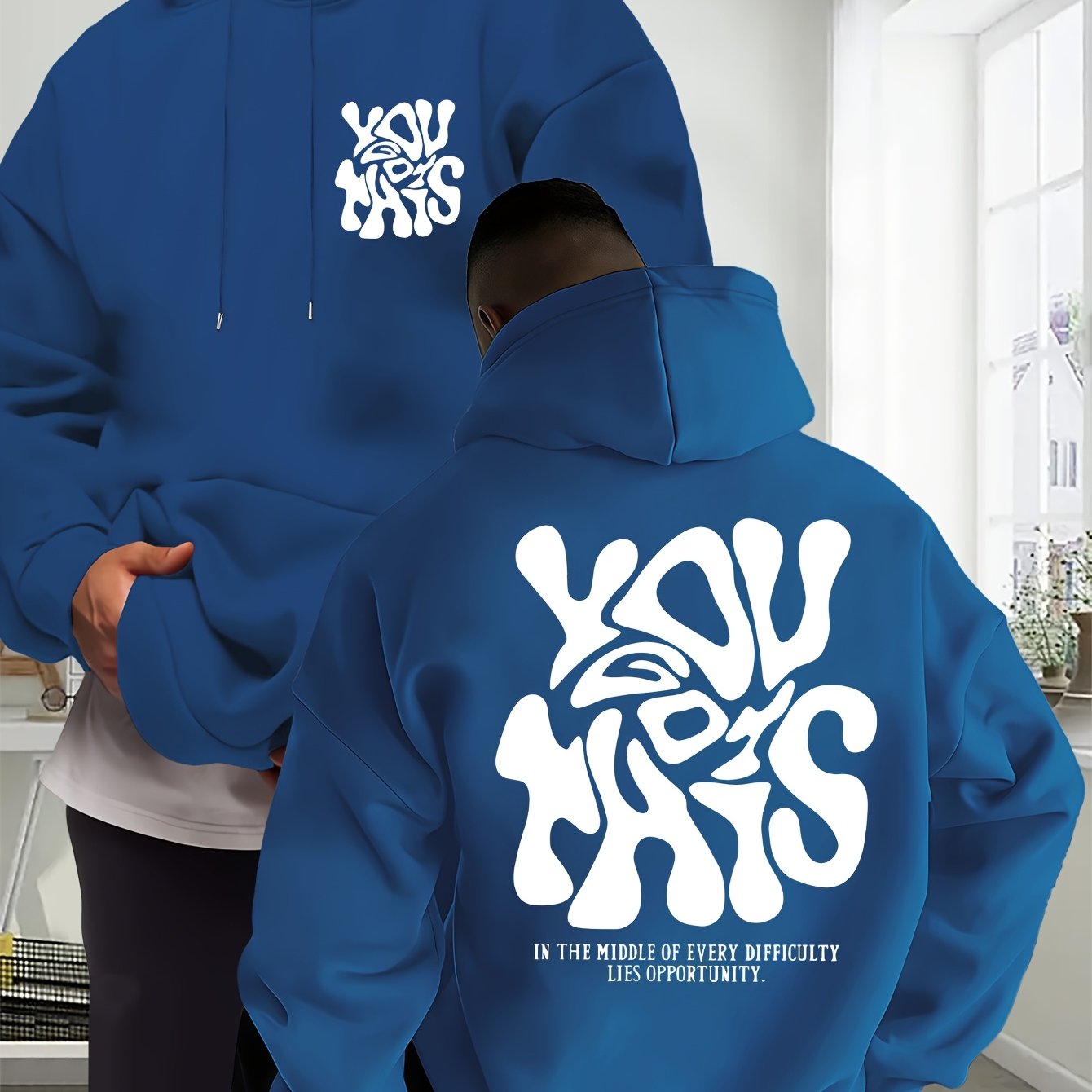 TEMU Men's Autumn Winter Hoodie, Casual Daily Drawstring Printed Sweatshirt With Front Kangaroo Pocket Unisex Top