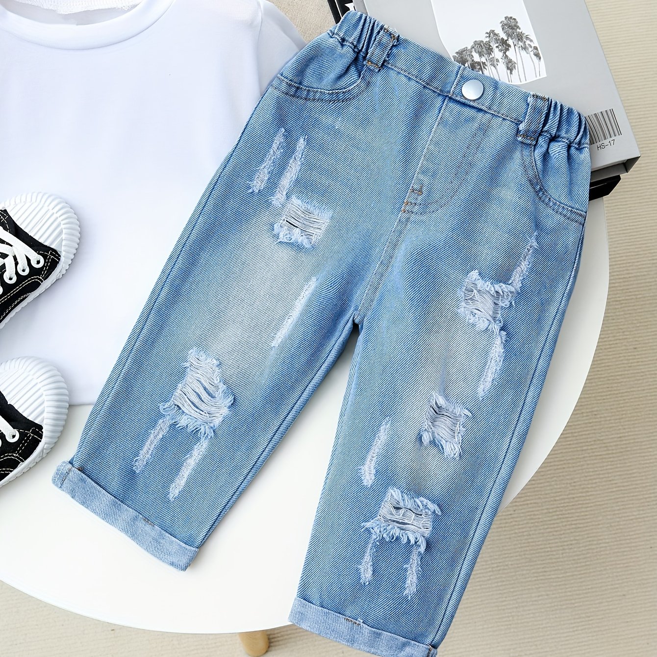 Girls' Fashion Distressed Denim Long Pants