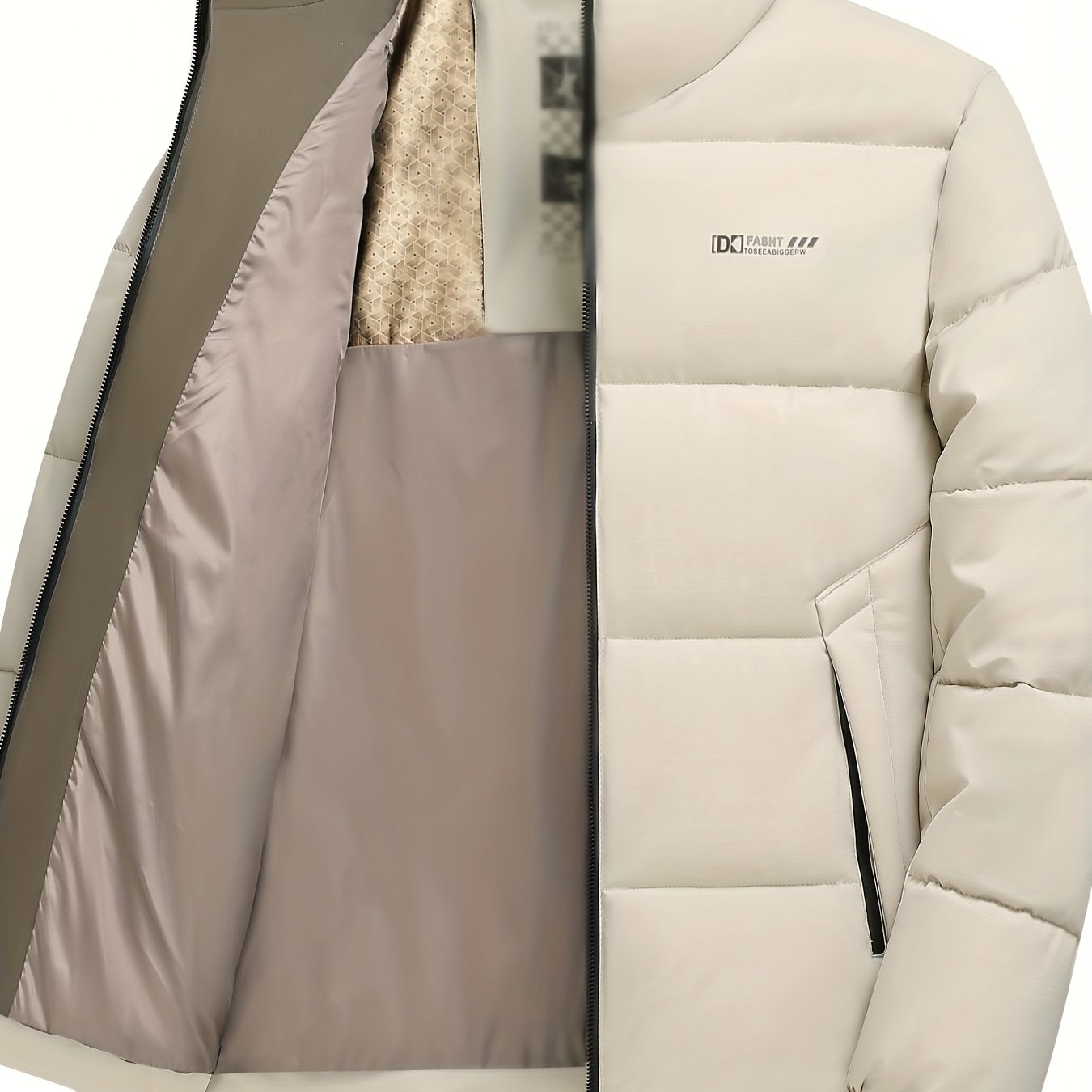 TEMU [shule Water Obm] Men's Jacket - New Winter Men's Baggy Coat, Solid Color Small Collar Zippered Front Top, Thick Warm, With Zippered Pockets
