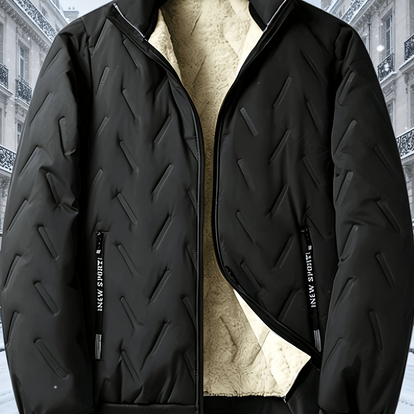 TEMU Men's Autumn/winter -lined Jacket With Side Slit Pockets, Collar Jacket, Men's Zip-up Jacket