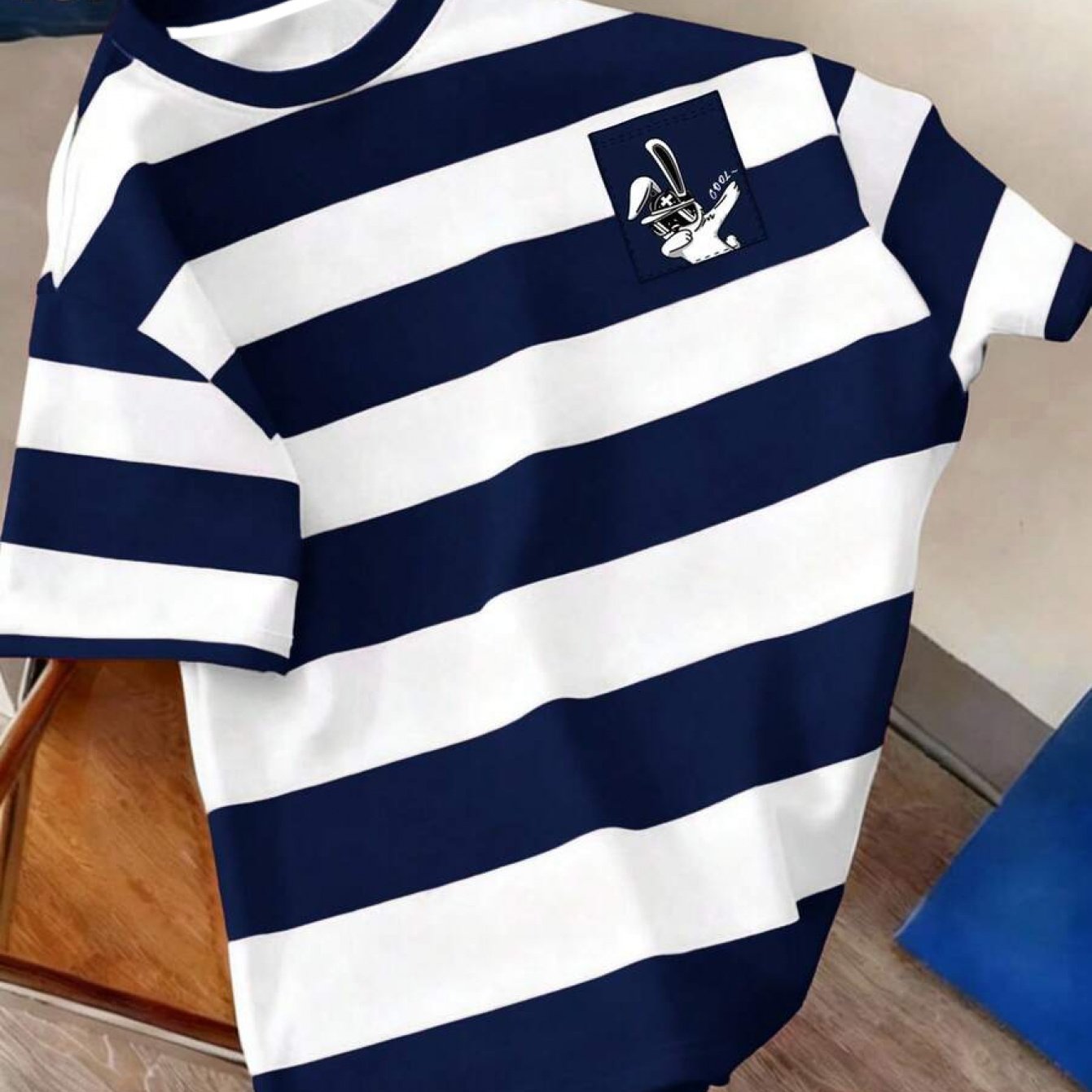 TEMU 남성 여름 캐주얼 토끼 프린트 라운드넥 반팔 티셔츠, 통기성 좋은 속건성 쿨 스타일 [디지털 프린트 - 텍스처 없음]
