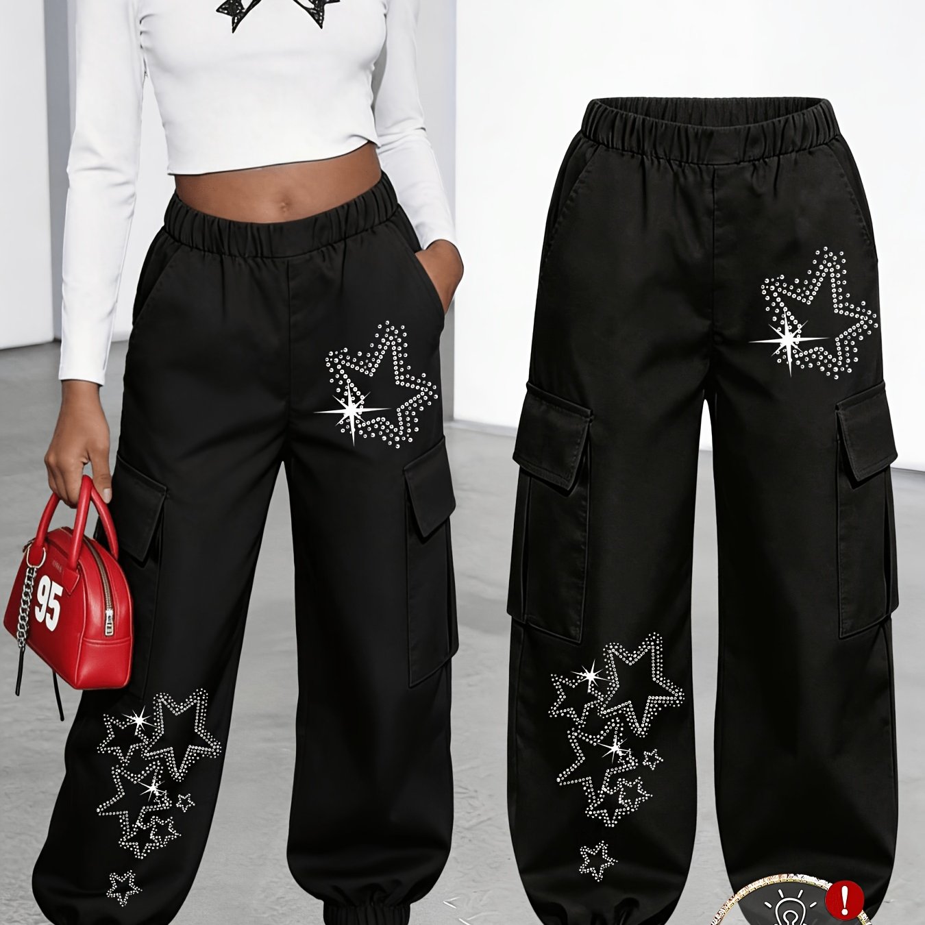 TEMU New Arrival Women's Long Pants (single Piece), Cute And Print Cargo Pants With Multi-pockets, Cargo Style, Fashionable 18-25, Machine Washable,