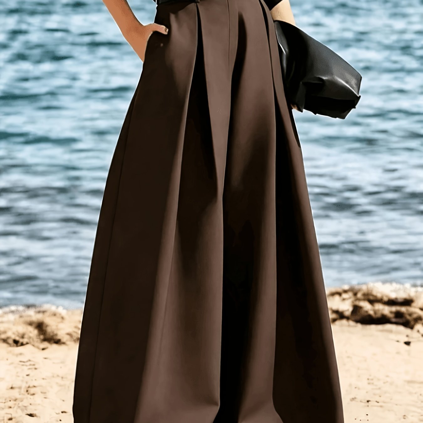 TEMU Cross-border High-waist Straight Wide-leg Trousers, -length Suit Pants Women's Ttyy