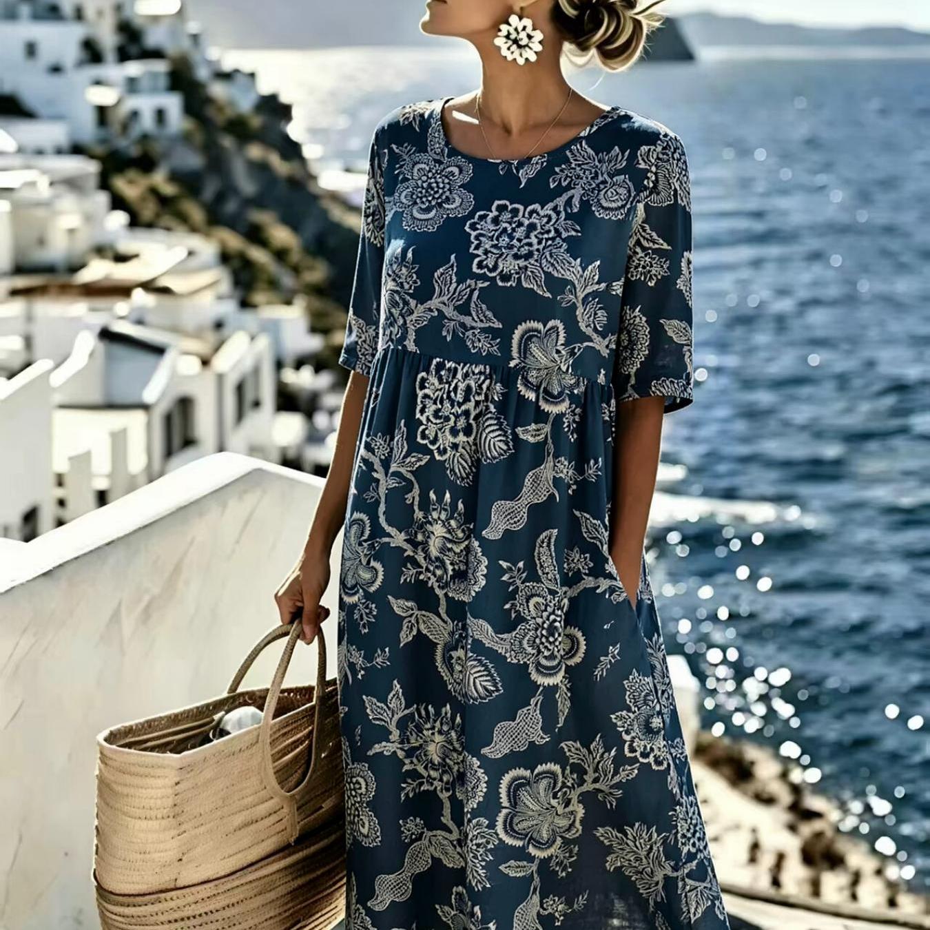 Image of Women's Summer Dress Floral Print Bohemian Casual Casual Resort Style Fashionable And Elegant Machine Washable Suitable For Daily And Commuting The For Gifts