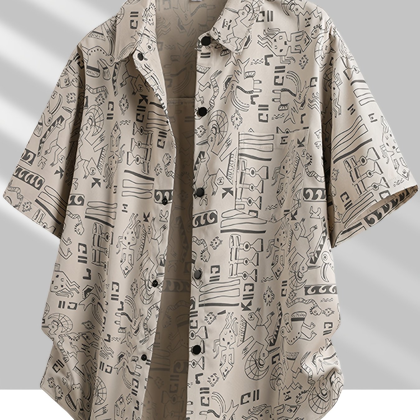 TEMU Unisex Irregular Print Summer Turned- Collar Workwear Fashion Short Sleeve Shirt, Random Print Design, Front Pocket, Snap Button Design For And