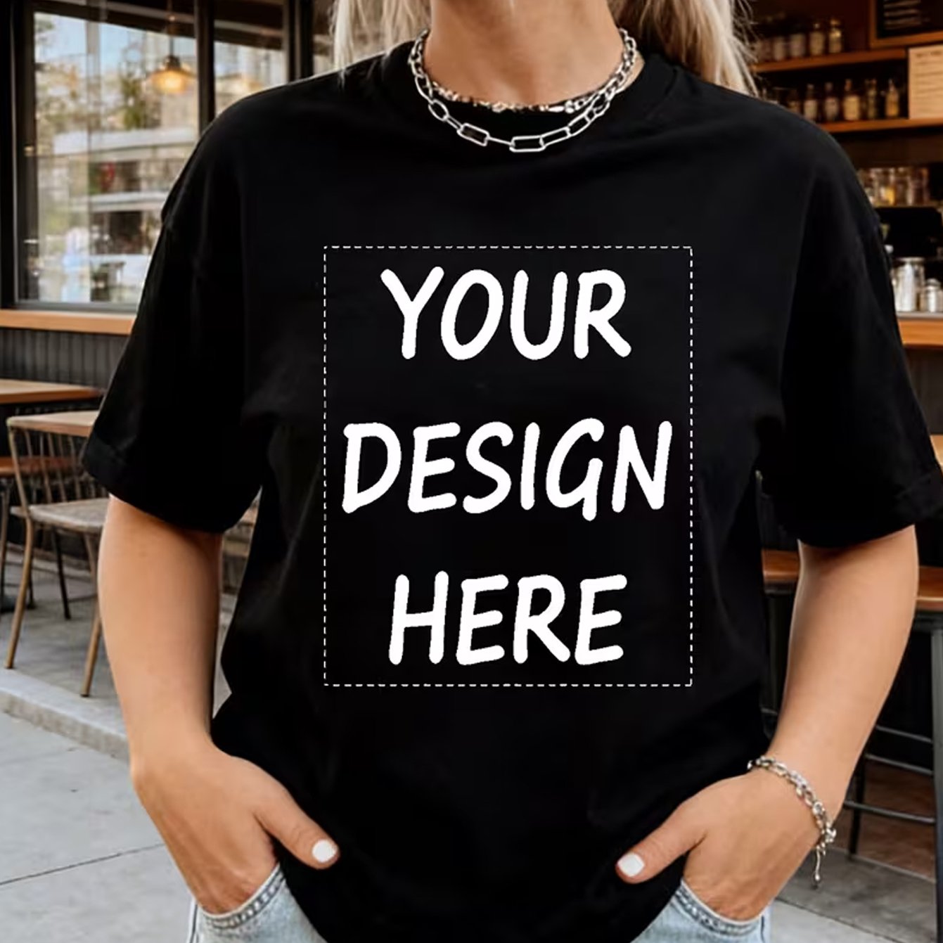 TEMU Customizable Photo Logo Print Round Neck Spring Summer Women's T-shirt, Personalized Photo Skin-friendly Breathable Comfortable Meaningful