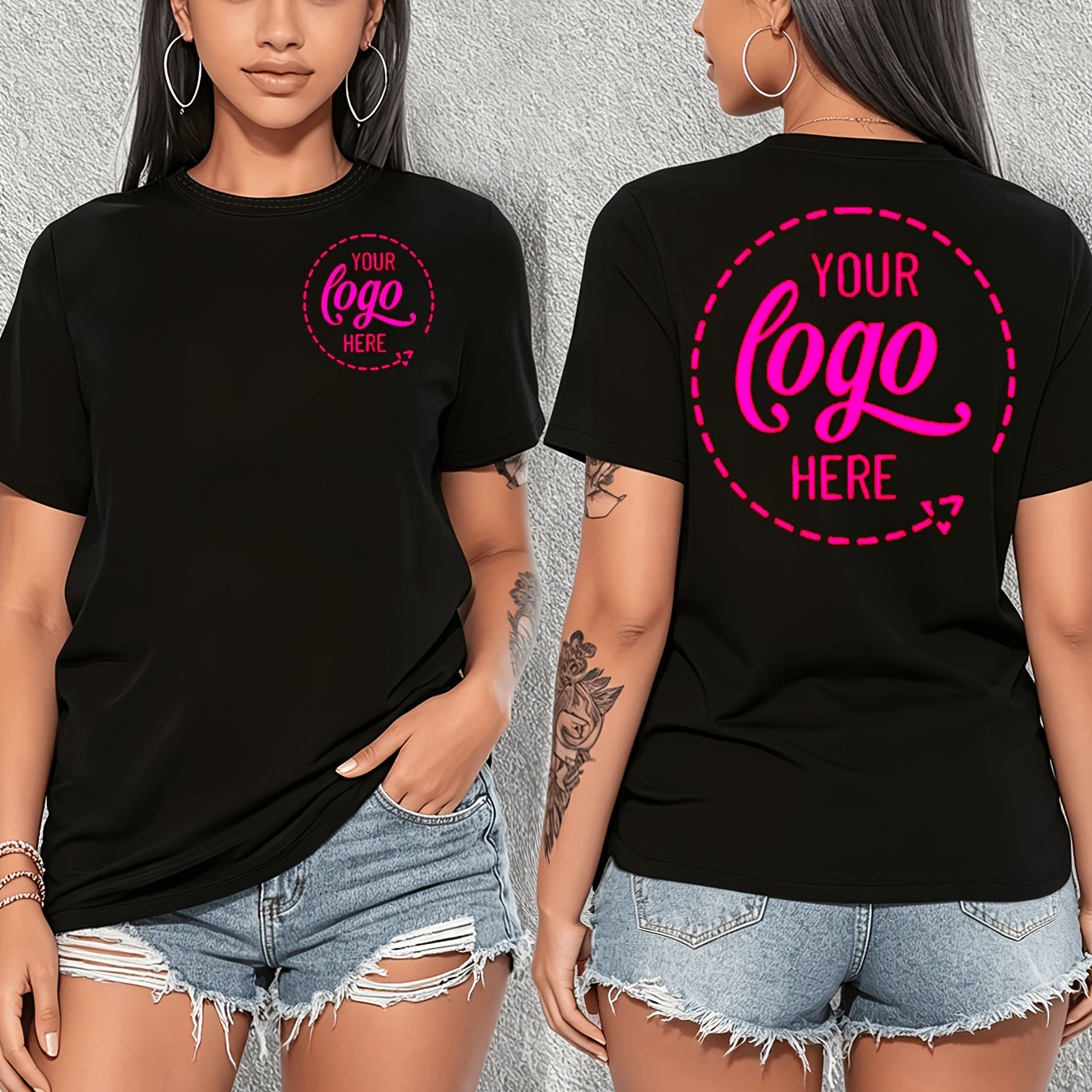 TEMU Plus Size, Custom Plus Size Women's Top, Round Neck, Short Sleeve, Printed On Sides, F----2