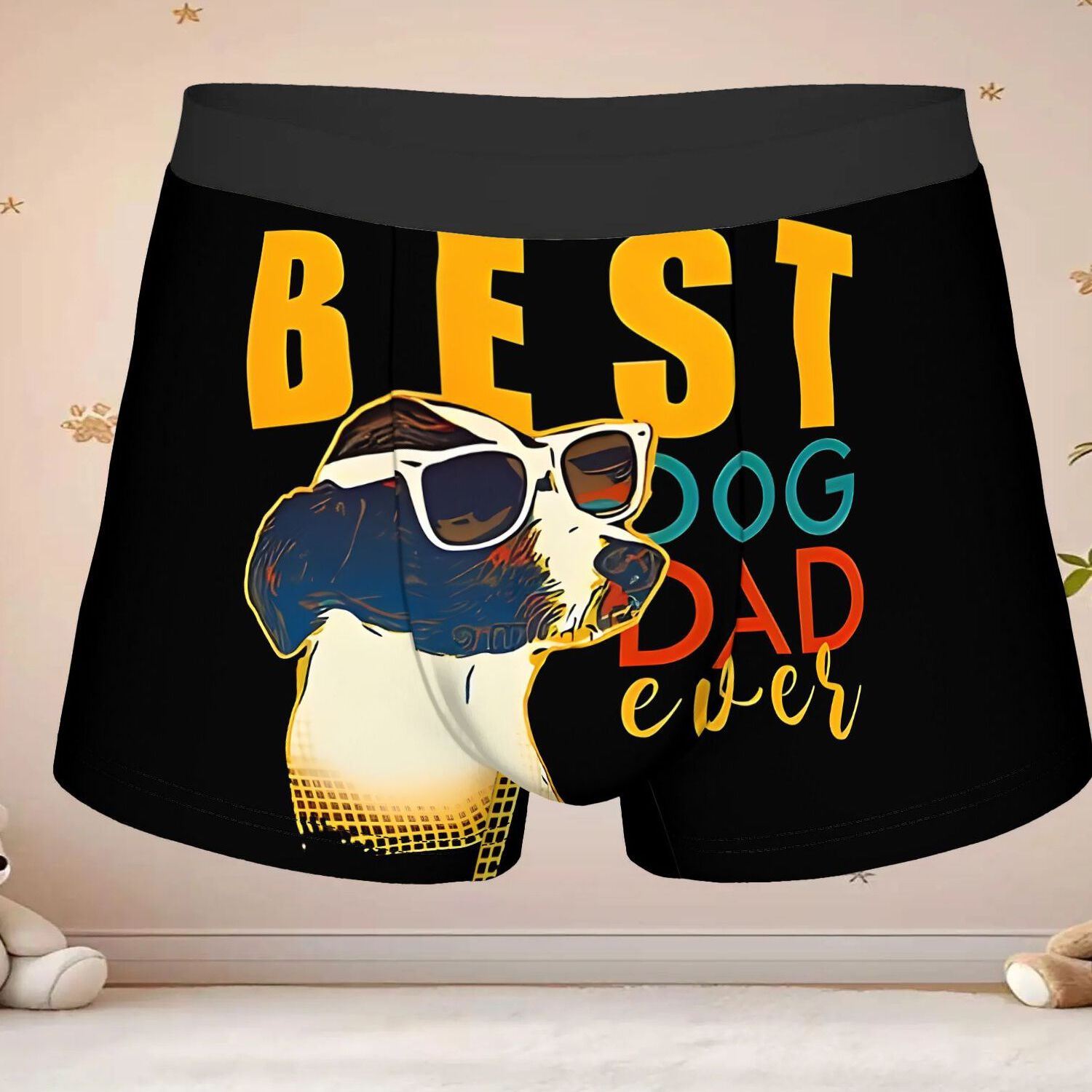TEMU 1pc Funny Boxer Briefs Underwear - Best Dog Dad Ever Tapestry Print Boxer Shorts With Elastic Waistband, Breathable Suitable For Dog Owners,