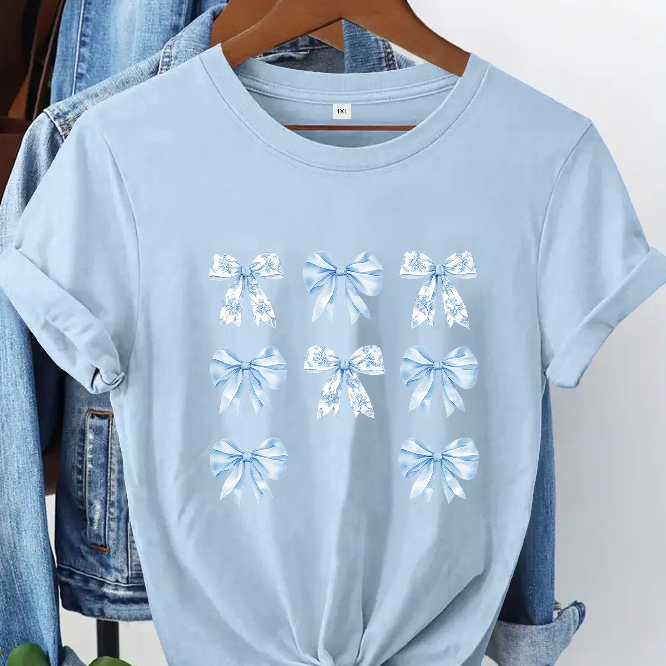 TEMU Plus Size - Plus Size - Casual Women's Top In Large Sizes For Spring And Summer, Featuring A Print, Round Neck, Comfortable Short Sleeves,