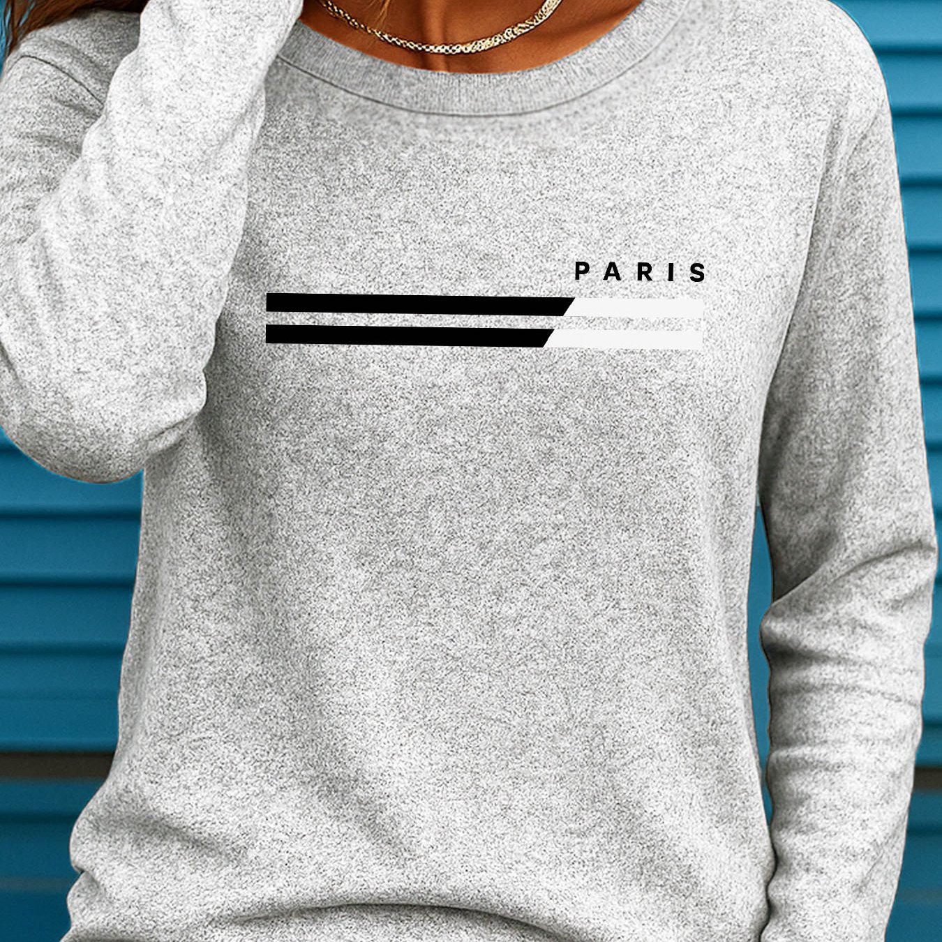 TEMU Women's Long-sleeve T-shirt With Geometric Letter Print , Casual Round-neck T-shirt G 1036