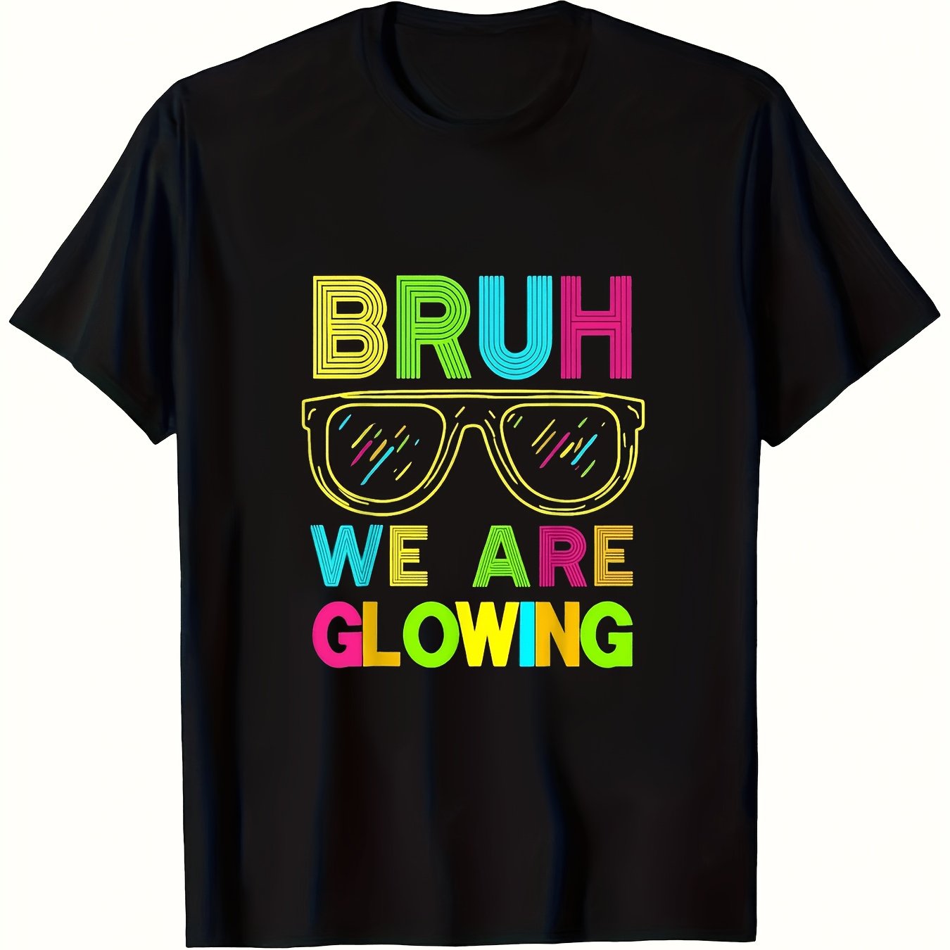 TEMU Neon Fluorescent Tie Dye T-shirt - Soft And Loose , With Neon Green And Pink Letters And Fluorescent Stick - Birthday Party Clothing, School