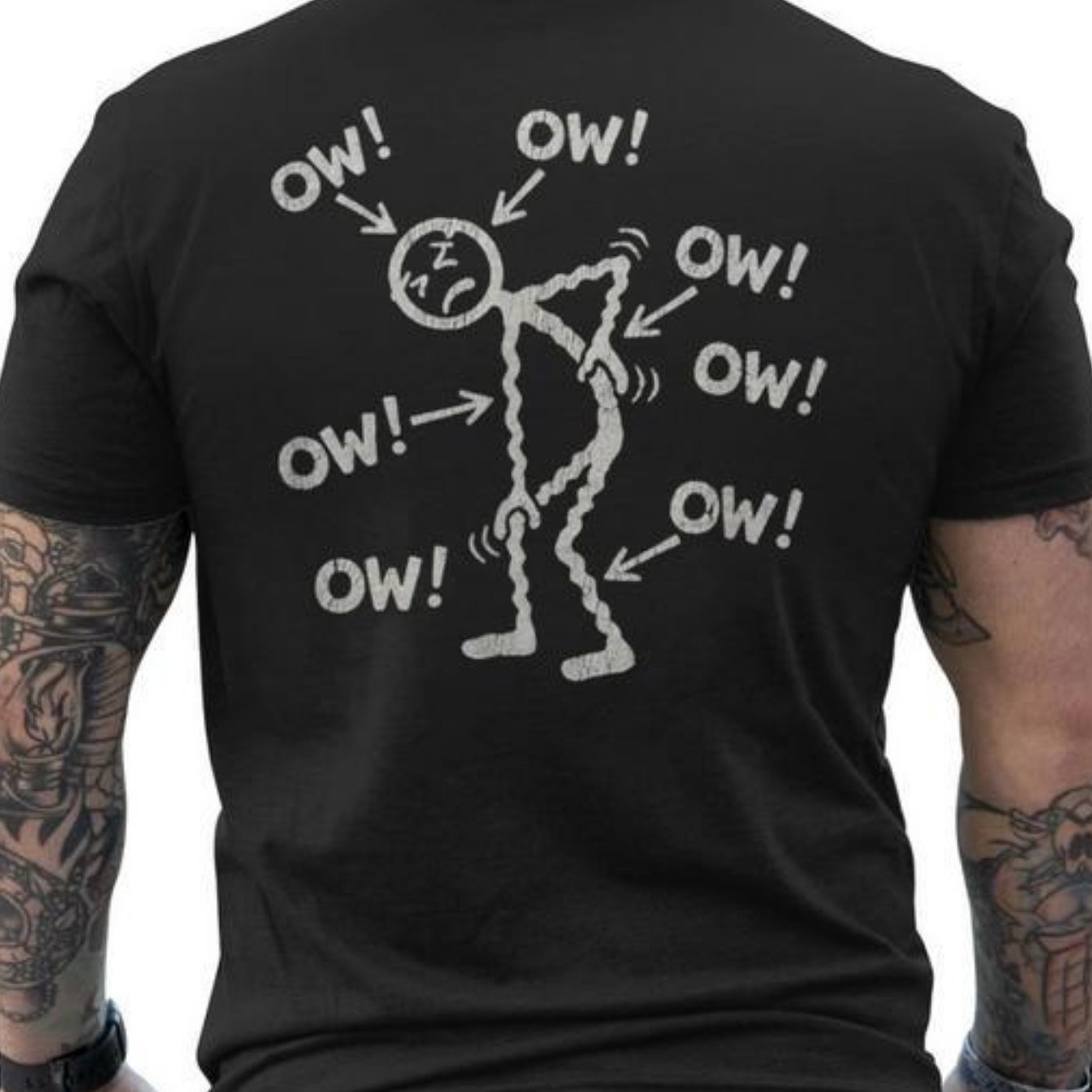TEMU Ow Ow Ow Pain Awareness Men's T-shirt Back Print