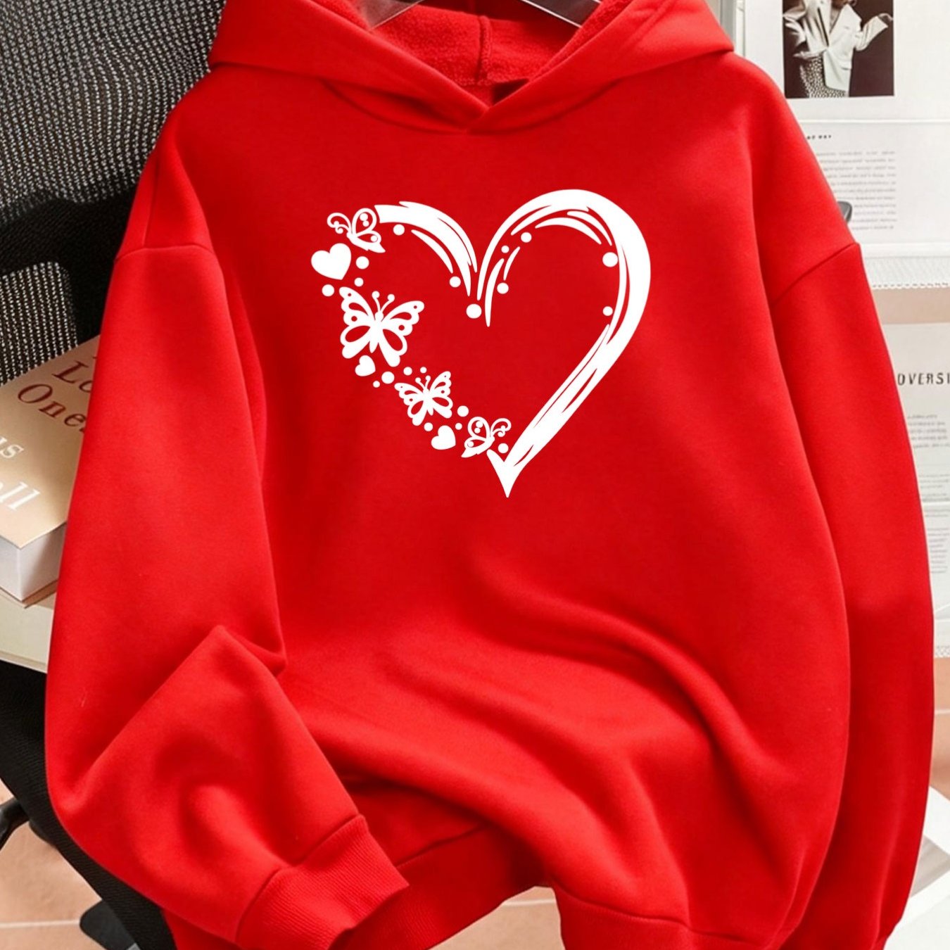 TEMU Plus Size 1pc Fashion Women's Autumn/winter Warm Hooded Sweatshirt, Elegant And Beautiful Y2k Style Heart Pattern With And Love Heart Element