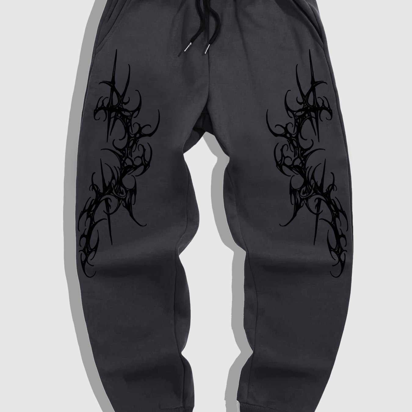 TEMU Men's Gothic Dark Style Casual Jogger Pants - Maroon Geometric Pattern Elastic Waist With Adjustable Drawstring, Regular Fit Autumn/winter For
