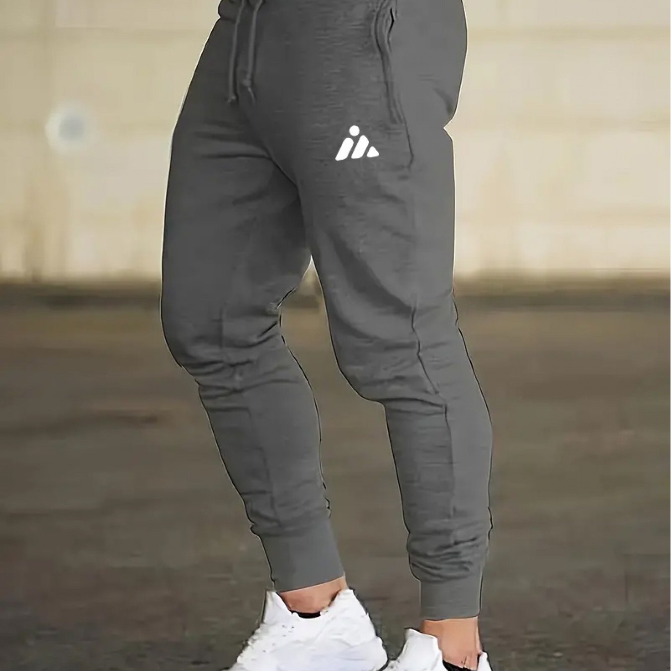 TEMU Men's Casual Sports Pants With Drawstring, Letter Print, 100% Polyester Knitted Fabric, Slightly Elastic, Suitable For Outdoor And Sports Casual
