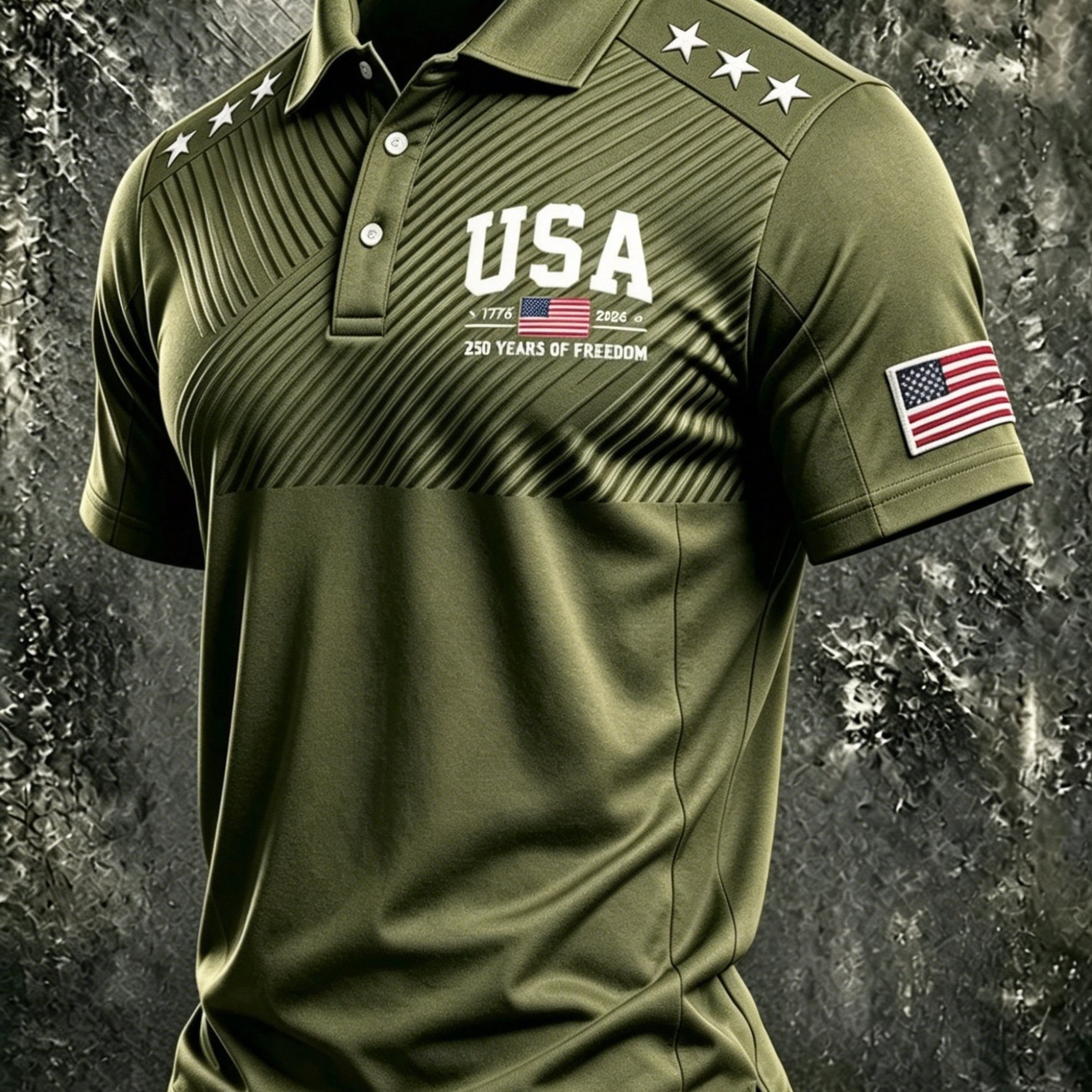 TEMU Usa 1776-2026 250 Years Of , Men's Short-sleeve Shirt, Golf Shirt, Polyester Fiber Fabric, Lightweight And Breathable, Suitable For Anniversary